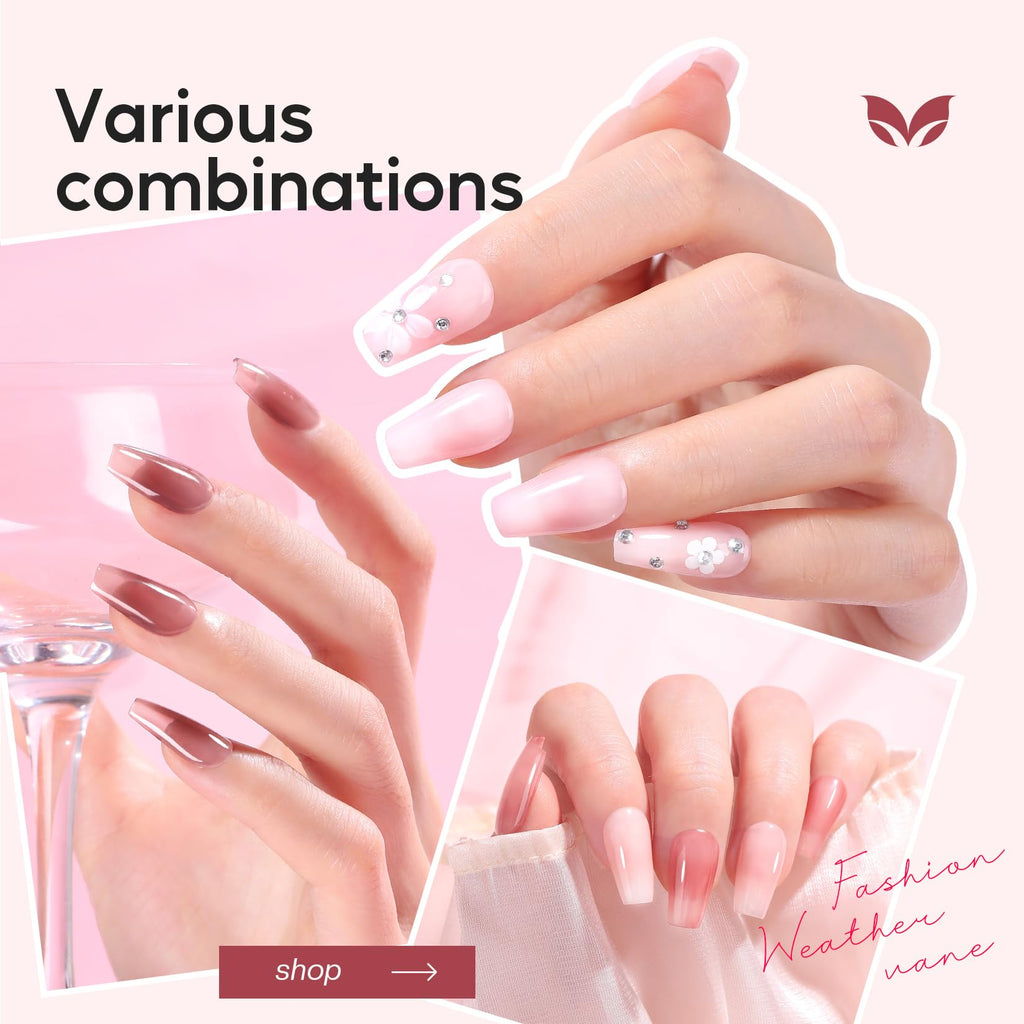 Morovan Jelly Nail Polish Set — Sheer Glass Pink Nude, Quick Air-Dry (6 Colors)