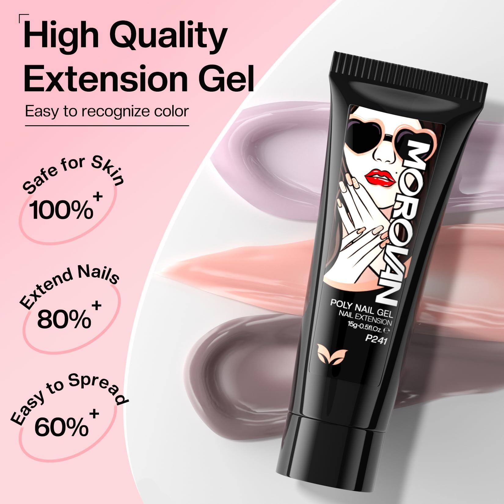 Morovan Poly Gel Nail Colors – 6 Pink Nude Colors for DIY Nail Extensions (15 g)