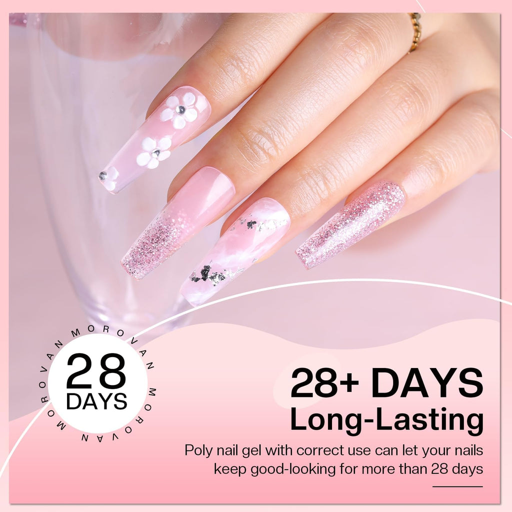 Morovan Poly Gel Nail Colors – 6 Pink Nude Colors for DIY Nail Extensions (15 g)