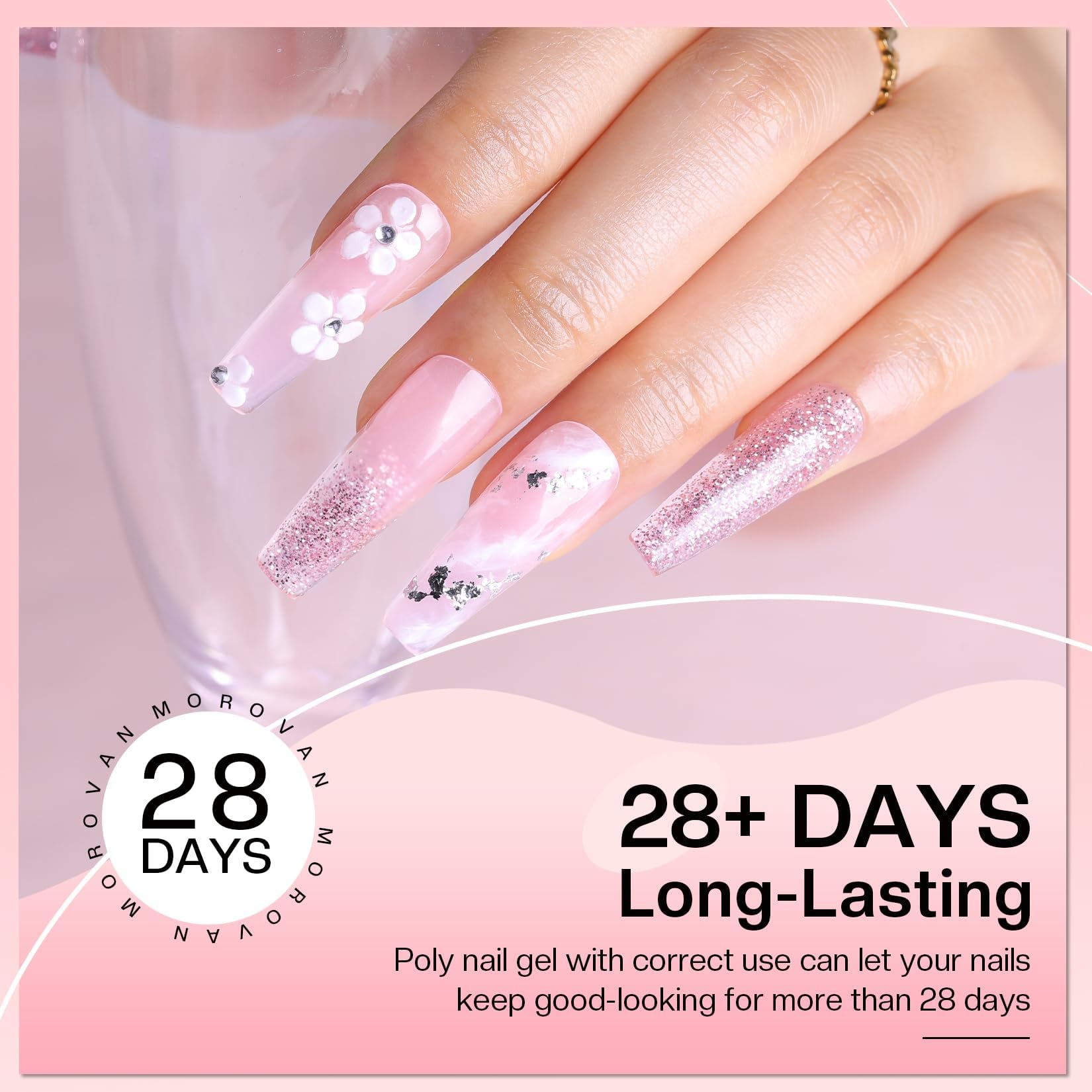 Morovan Poly Gel Nail Colors – 6 Pink Nude Colors for DIY Nail Extensions (15 g)