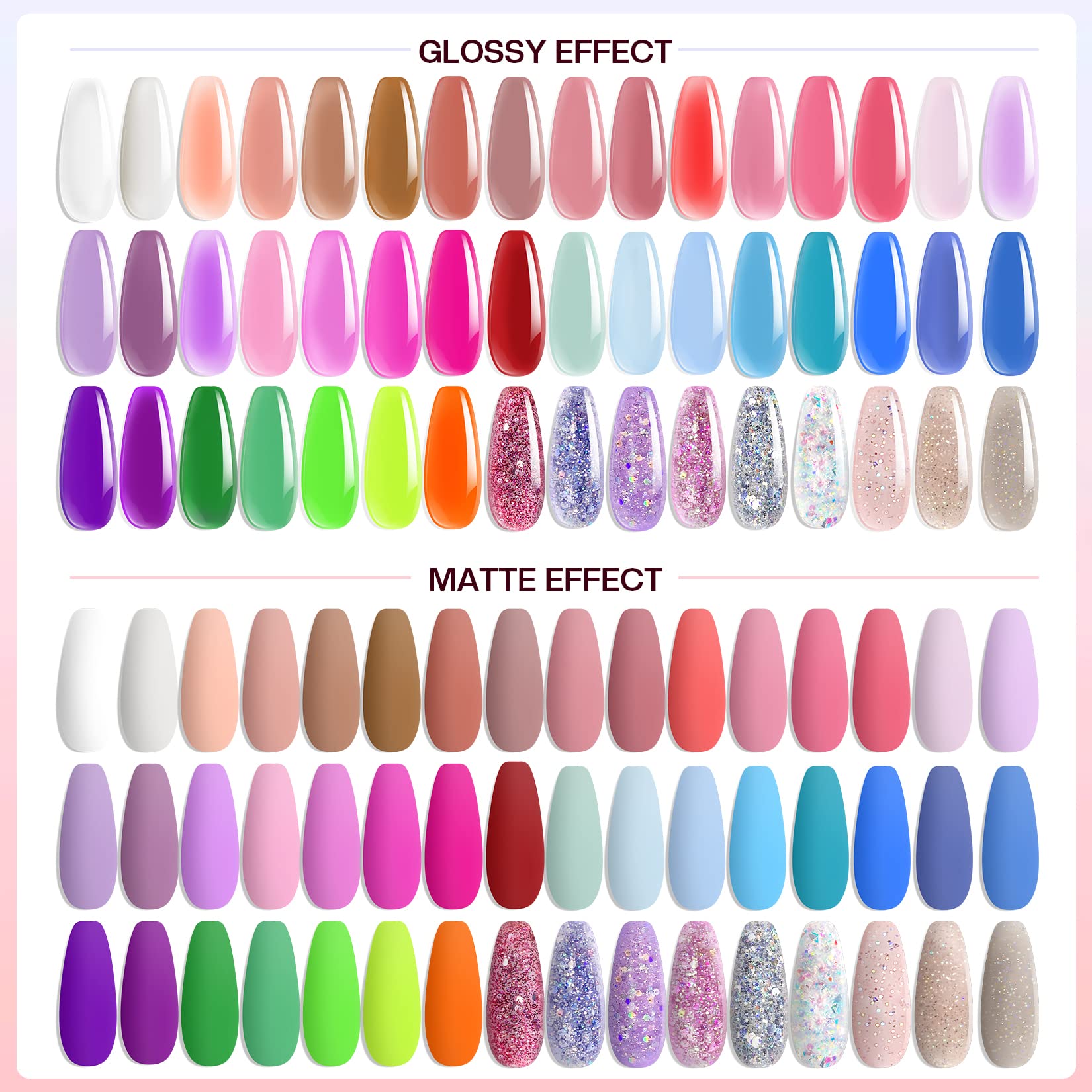 Morovan Poly Gel Nail Set: 48 Colors for Trendy Gel Extensions with Glitter Finish