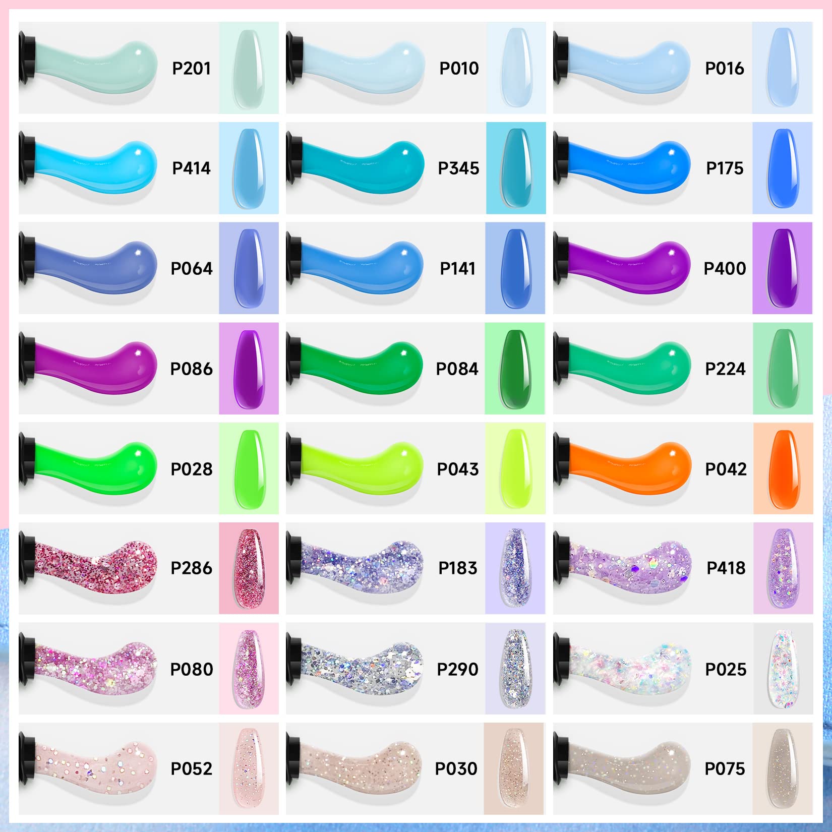 Morovan Poly Gel Nail Set: 48 Colors for Trendy Gel Extensions with Glitter Finish