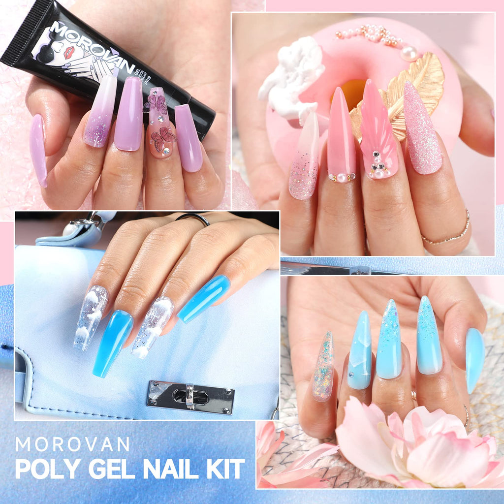 Morovan Poly Gel Nail Set: 48 Colors for Trendy Gel Extensions with Glitter Finish