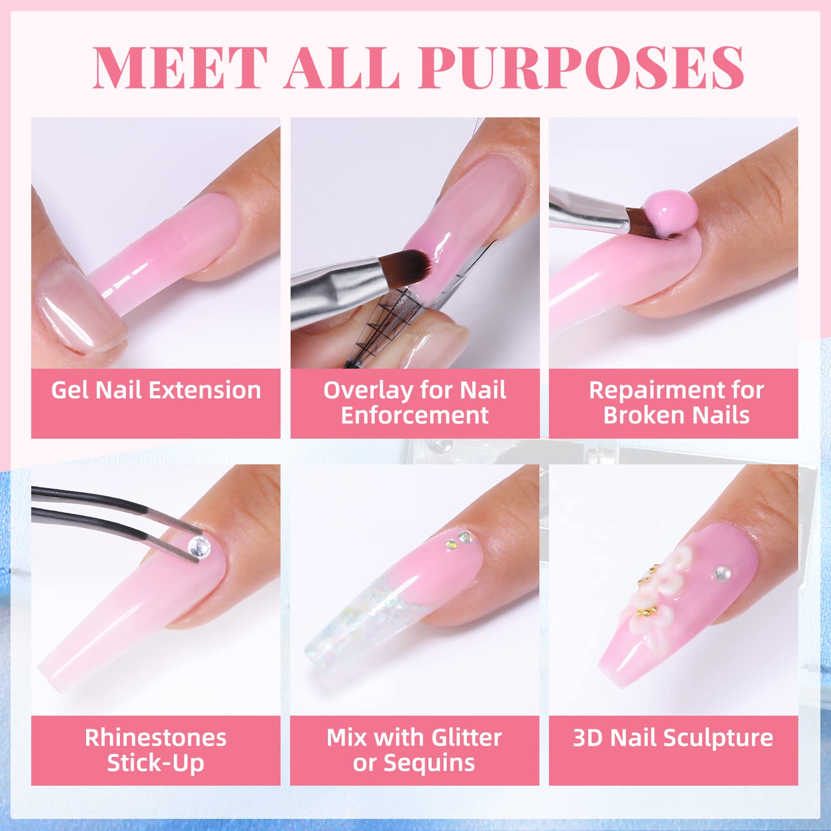 Morovan Poly Gel Nail Set: 48 Colors for Trendy Gel Extensions with Glitter Finish