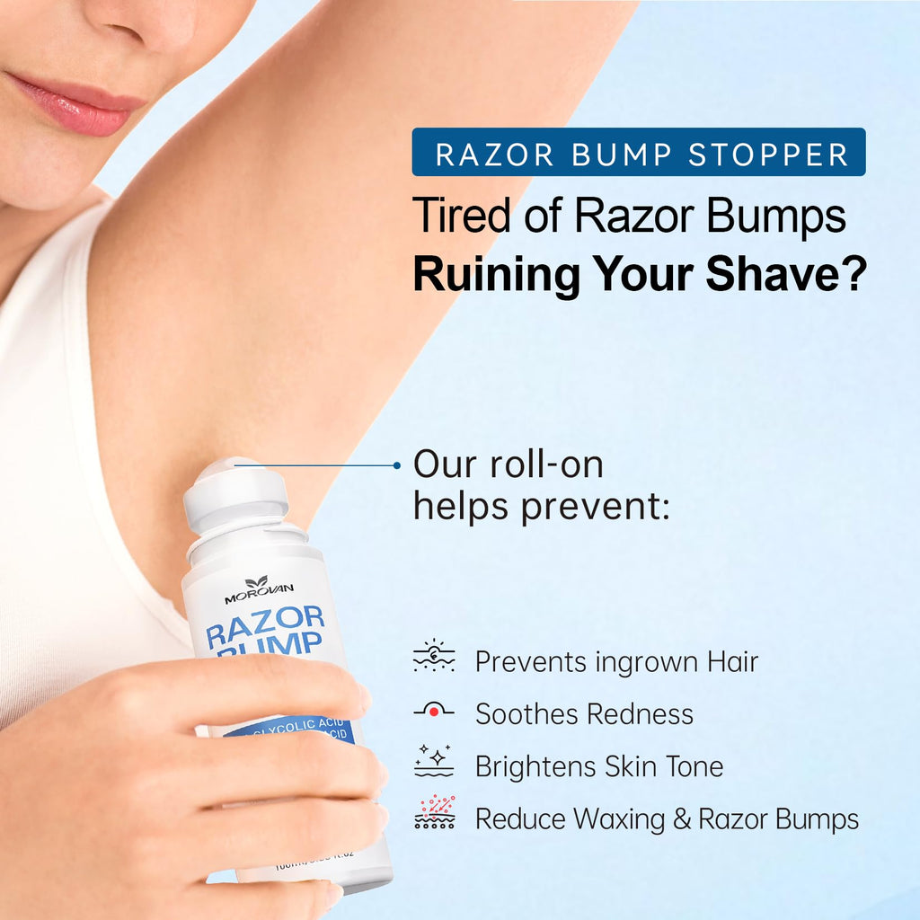 Morovan Razor Bumps & Ingrown Hair Serum — 3.38 fl oz for Body, Face (Beard), Bikini | Post-Shave & After-Wax Care