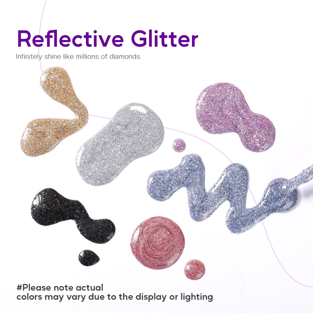 Morovan Glitter Nail Polish Set — Quick Dry Sparkle 6-Color Kit (Gold Silver Black)