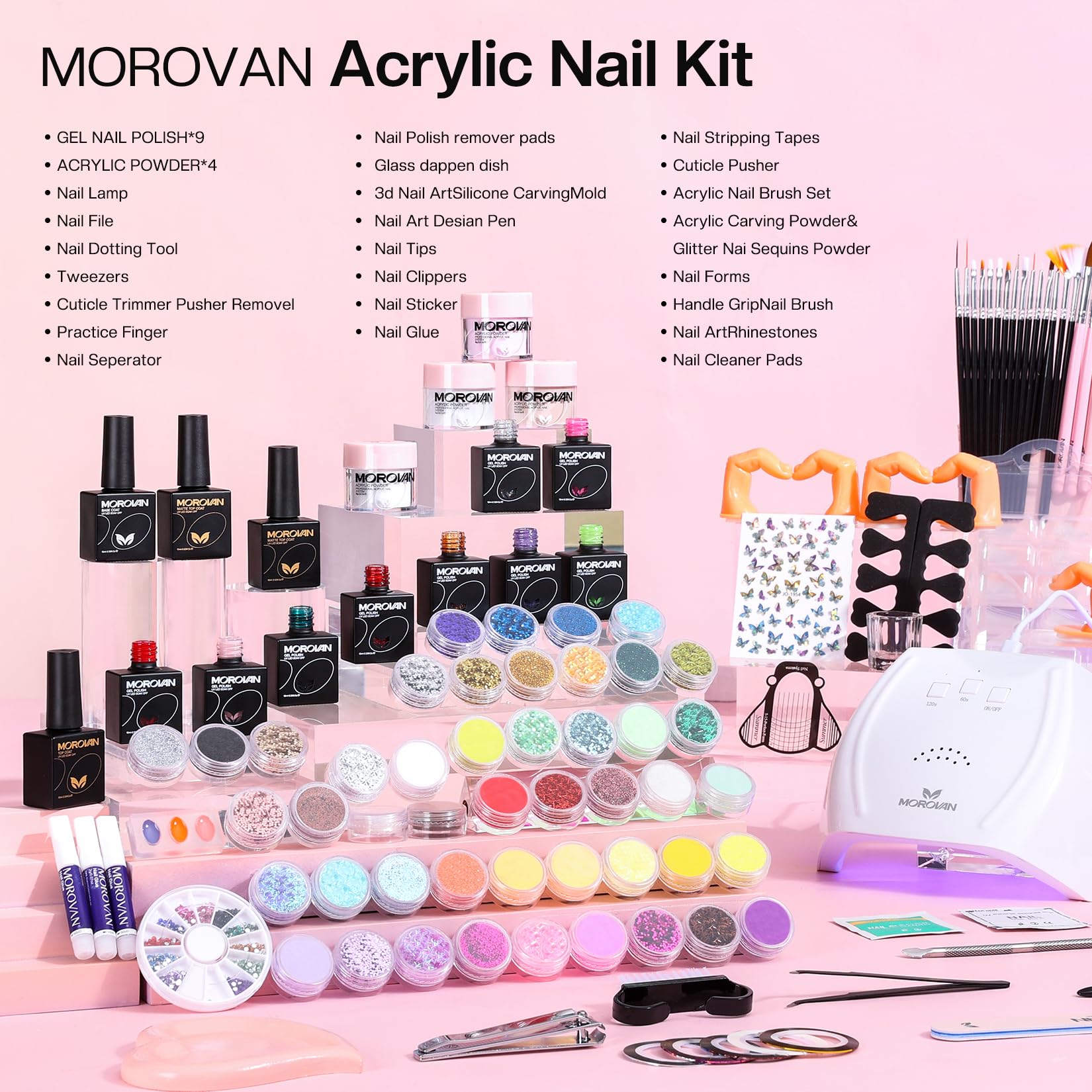 Morovan Acrylic Nail Kit for Beginners – All-in-One DIY Nail Starter Set with UV Lamp, Polish & Tools