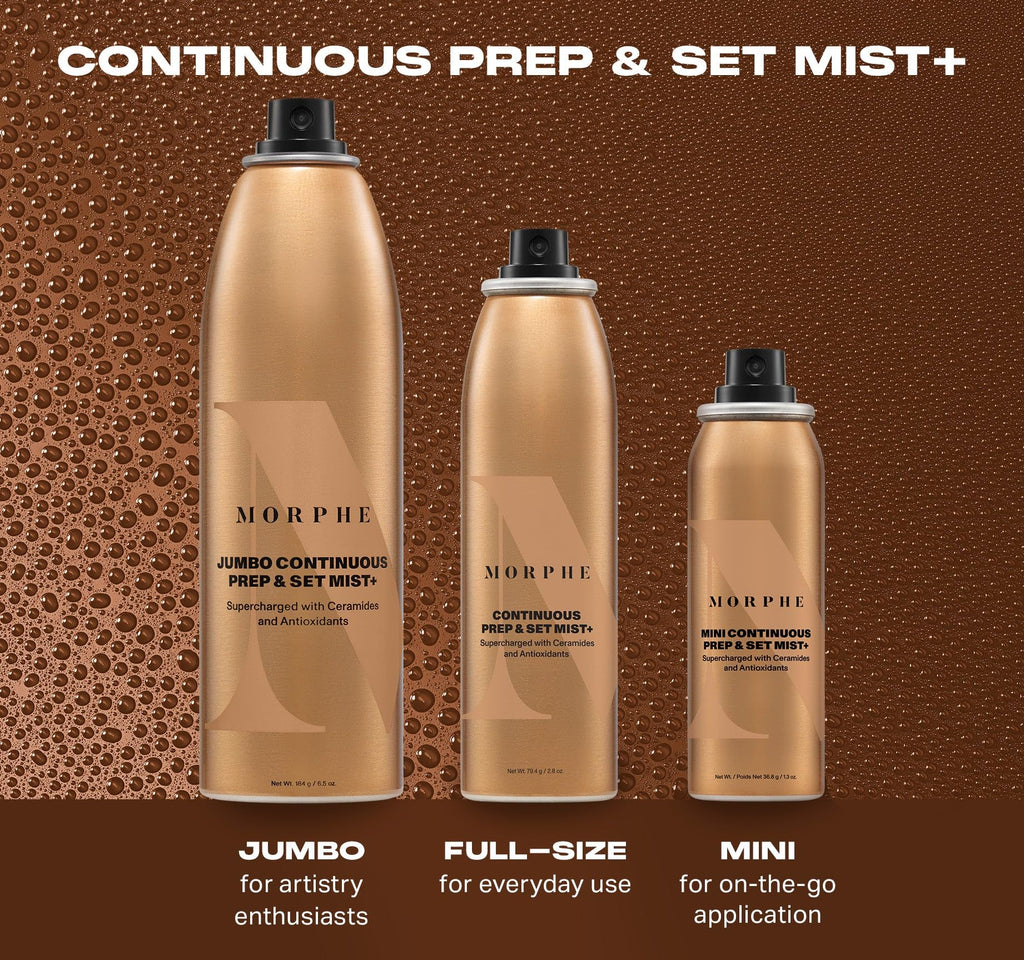 MORPHE Mini Continuous Prep & Set Spray – Hydrating Ceramide Mist for Skin Prep & Makeup (3 Count, 1.3 fl oz)