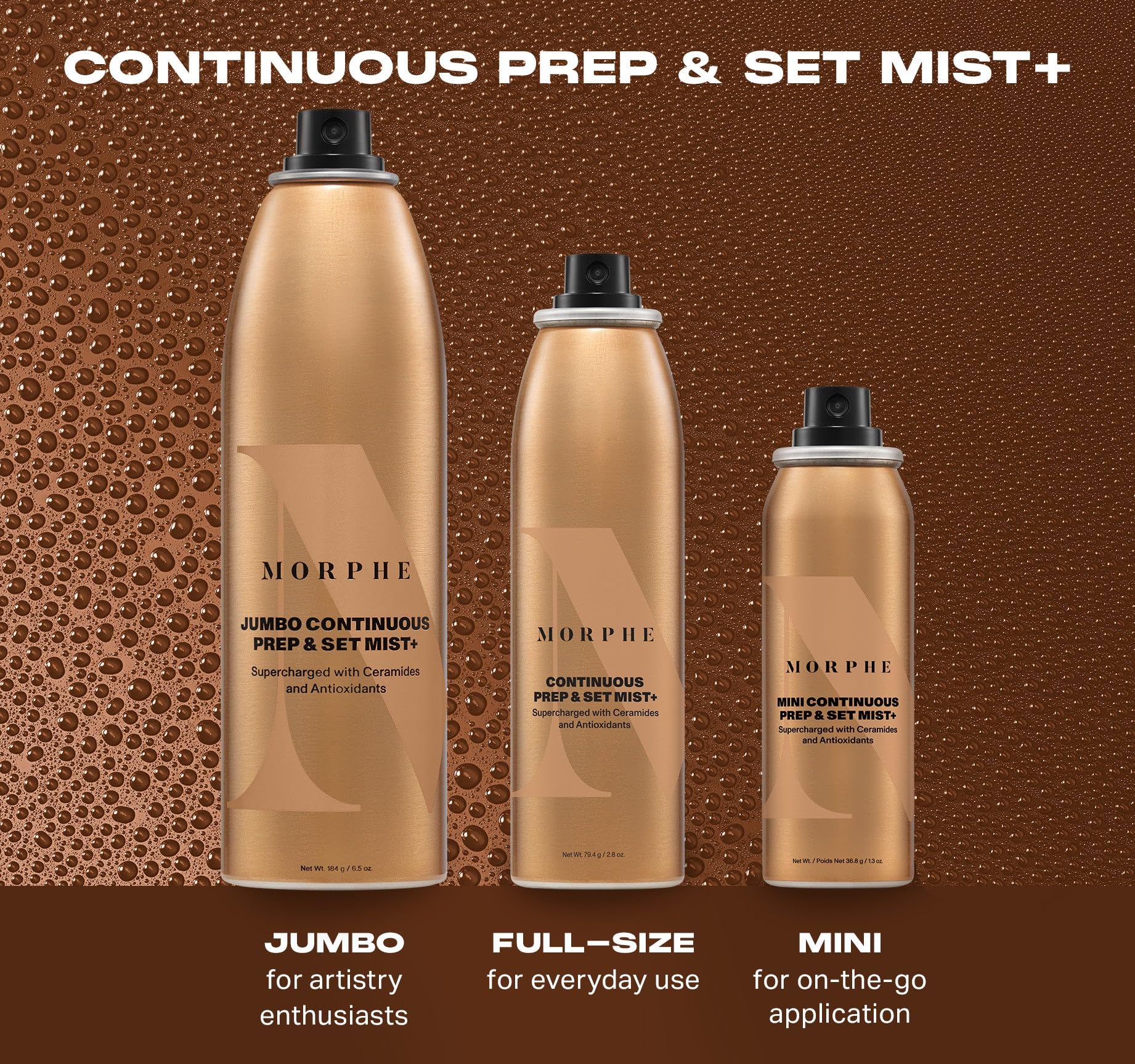 MORPHE Mini Continuous Prep & Set Spray – Hydrating Ceramide Mist for Skin Prep & Makeup (3 Count, 1.3 fl oz)