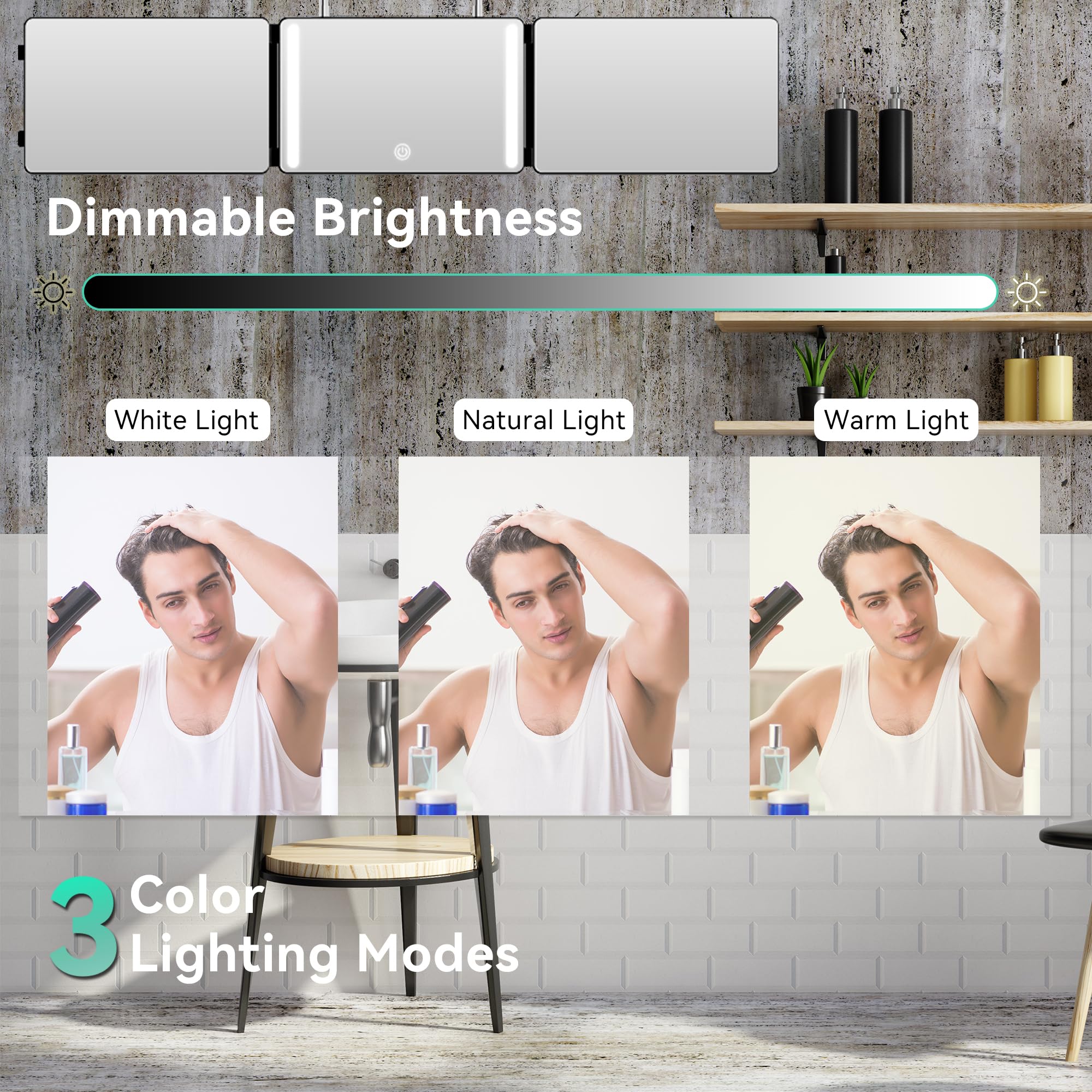 Moruedtu 3 Way Mirror with LED Lights & 360° View – Self Haircuts, Shaving & Styling
