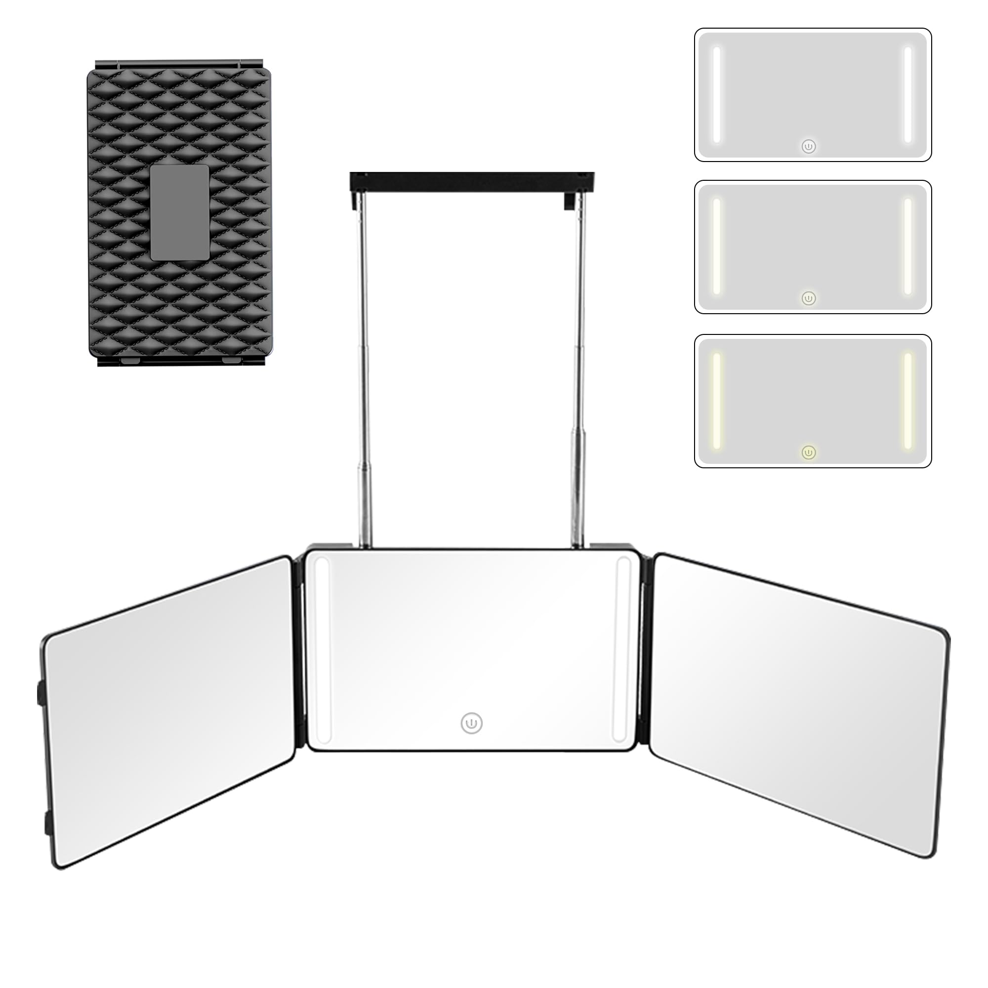 Moruedtu 3 Way Mirror with LED Lights & 360° View – Self Haircuts, Shaving & Styling