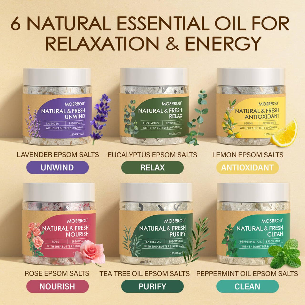 MOSRROU Epsom Bath Salts Gift Set – 6-Piece with Essential Oils