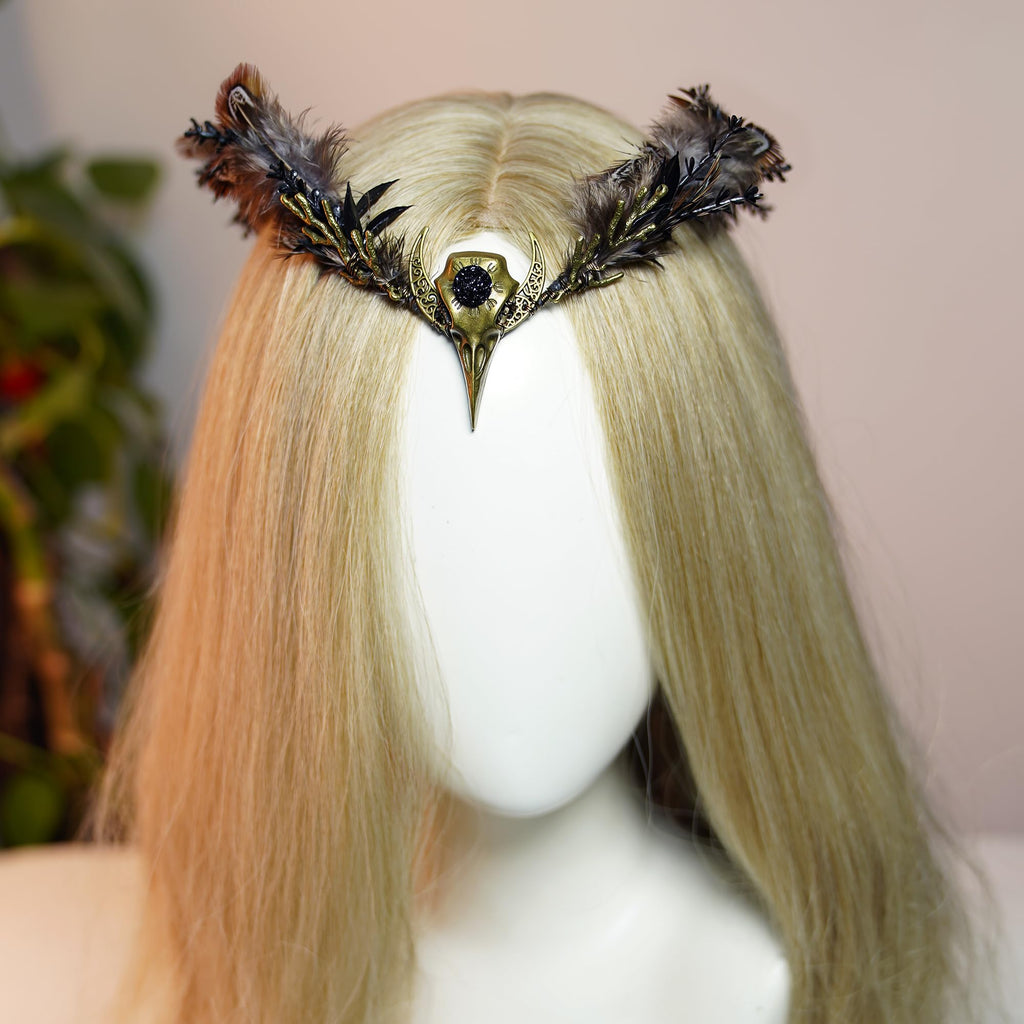 MOSTORY Brown Feather Witch Crown - Handmade Gothic Headpiece for Women | Witch Aesthetic & Cosplay