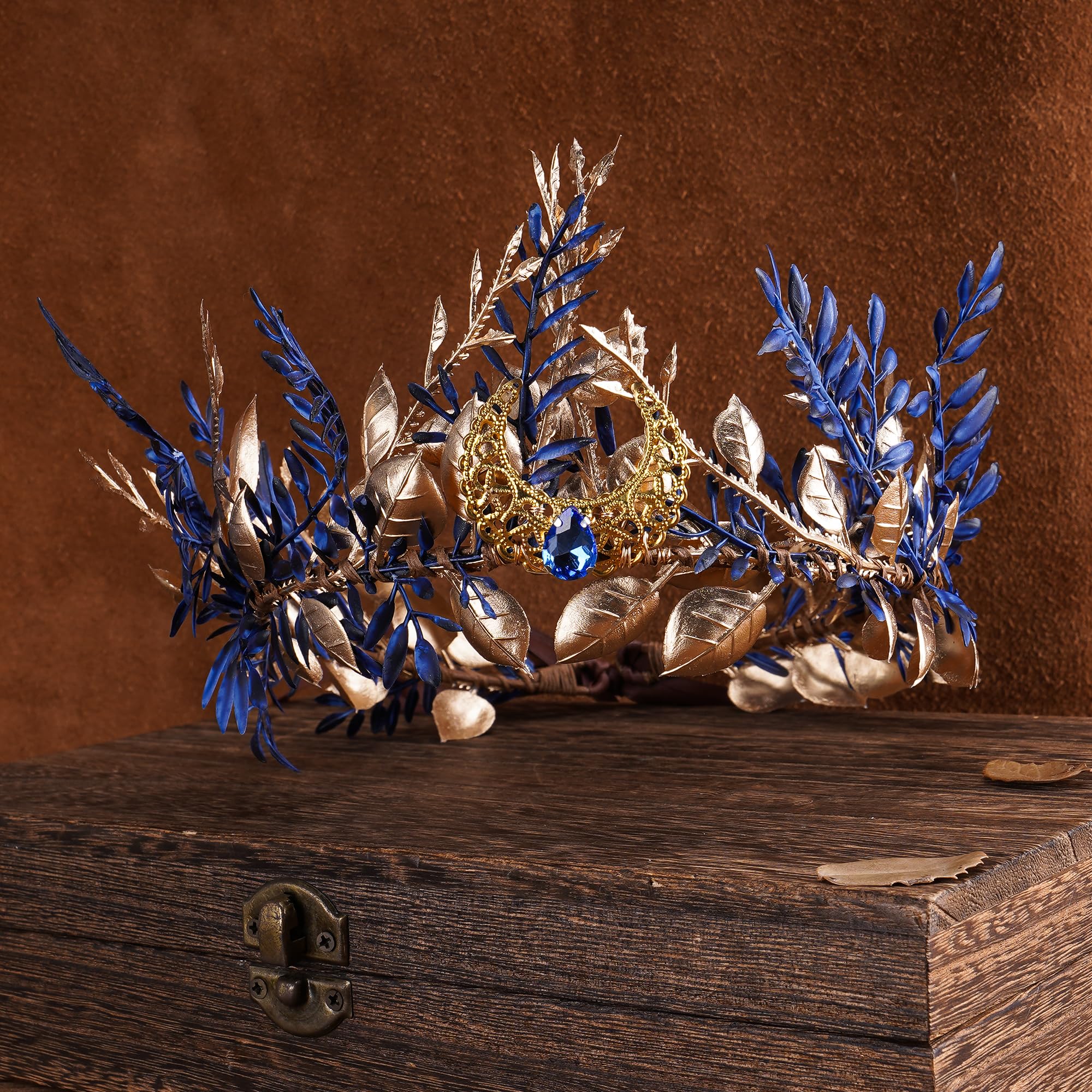 MOSTORY Blue Woodland Elf Crown - Forest Floral Tiara for Women | Renaissance Faire, Halloween & Cosplay