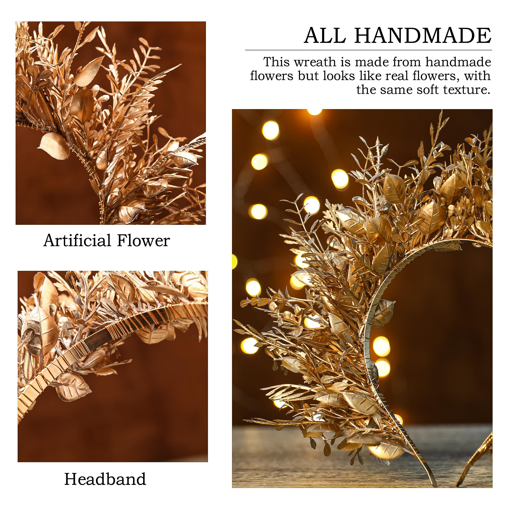 MOSTORY Flower Halo Crown Headband – Handmade Gold Floral Queen Crown for Women