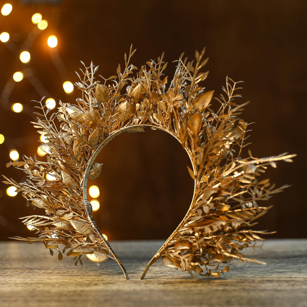 MOSTORY Flower Halo Crown Headband – Handmade Gold Floral Queen Crown for Women