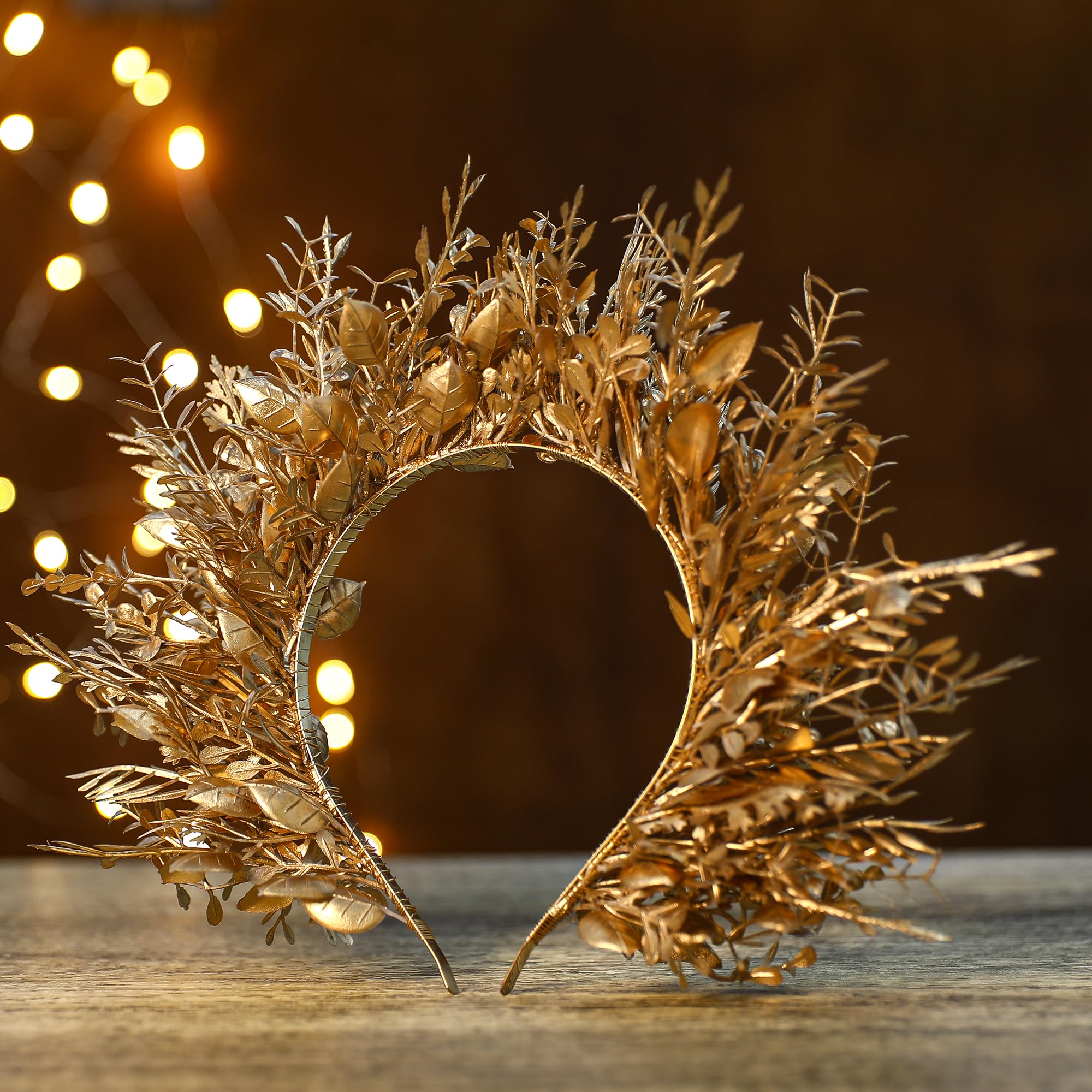 MOSTORY Flower Halo Crown Headband – Handmade Gold Floral Queen Crown for Women
