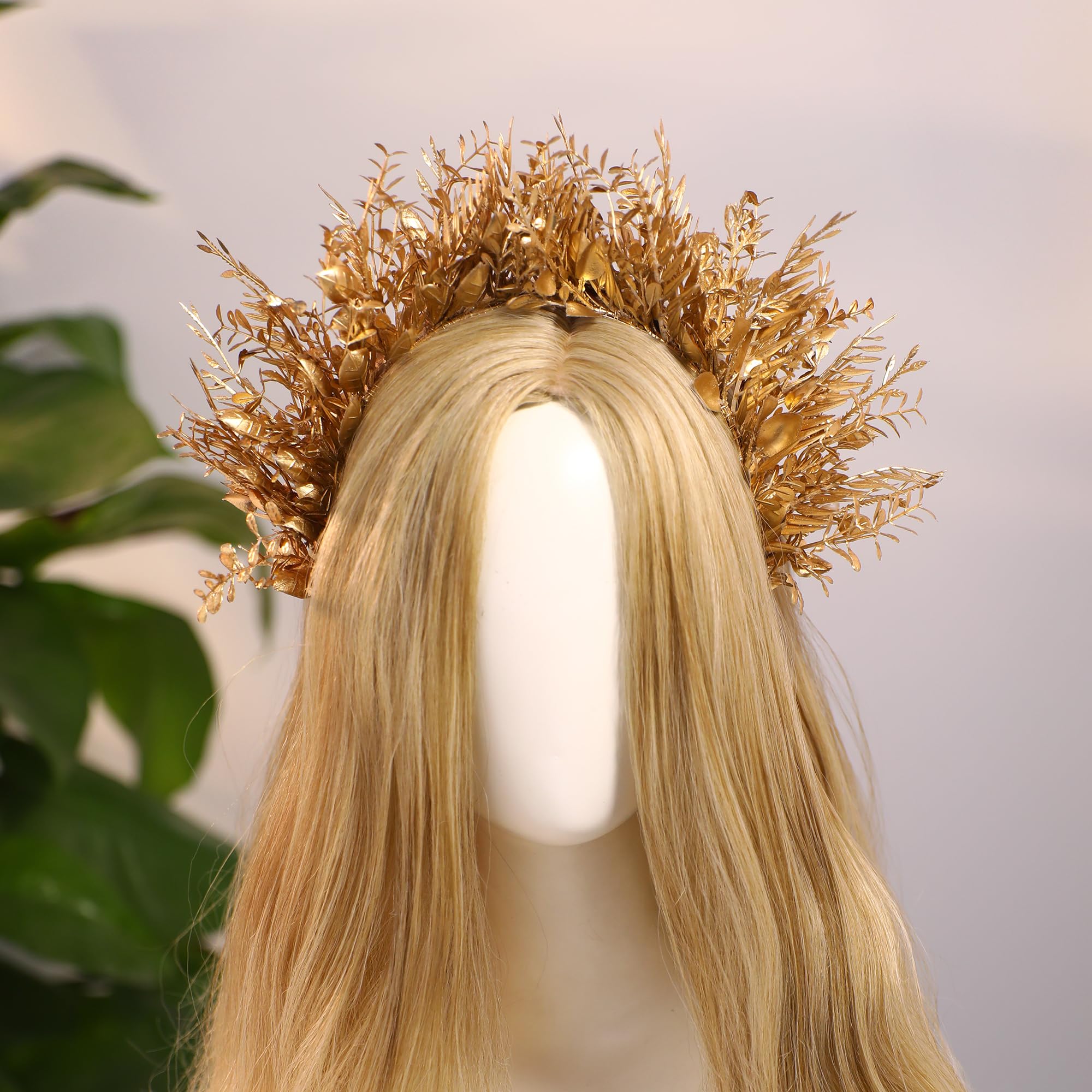 MOSTORY Flower Halo Crown Headband – Handmade Gold Floral Queen Crown for Women
