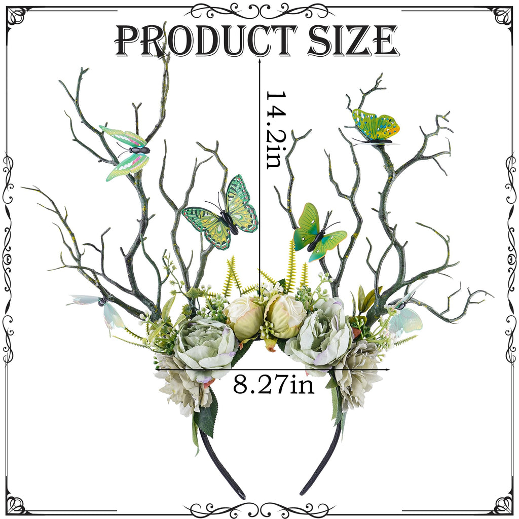 MOSTORY Green Flower Branch Headband – Handmade Woodland Crown for Women
