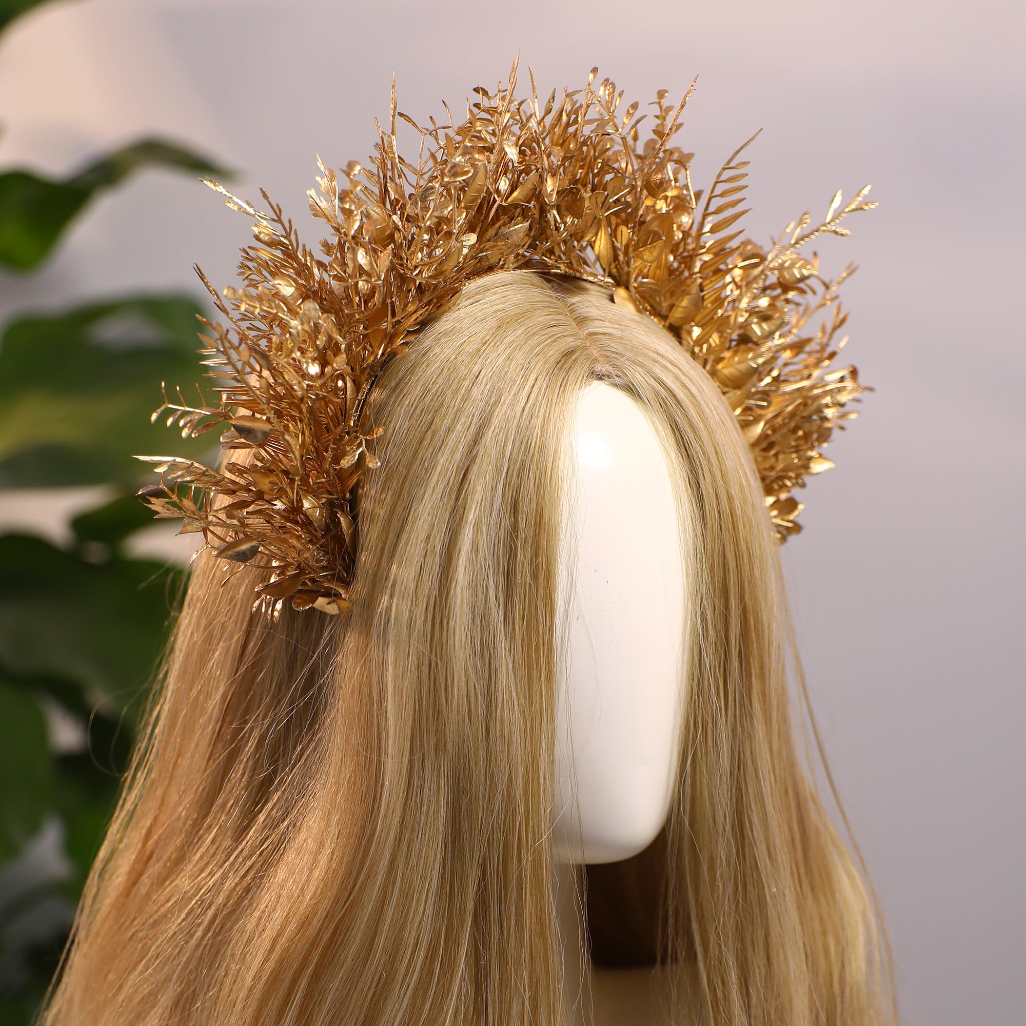 MOSTORY Flower Halo Crown Headband – Handmade Gold Floral Queen Crown for Women