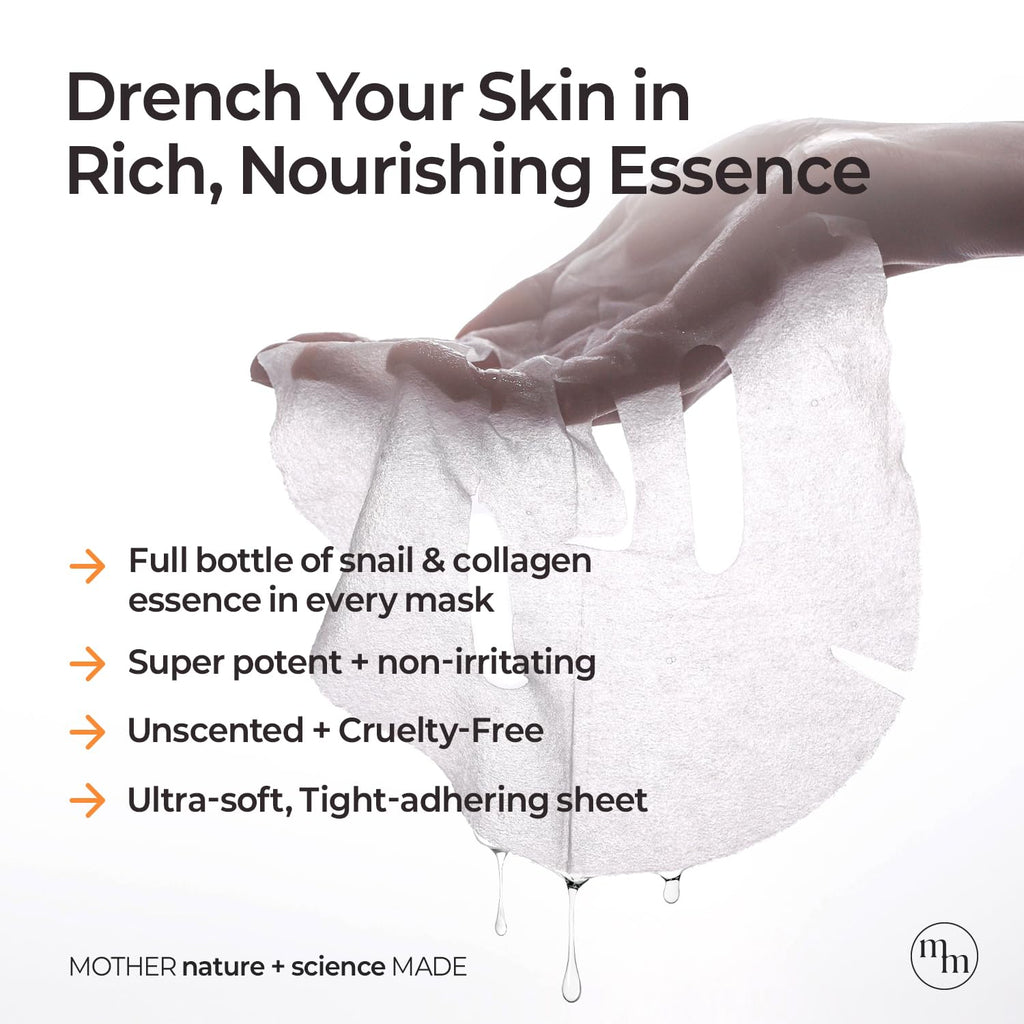 Mother Made Glowing Glass Skin Hydrating Snail Masks – 20 Pack with Niacinamide 2% & Vitamin E