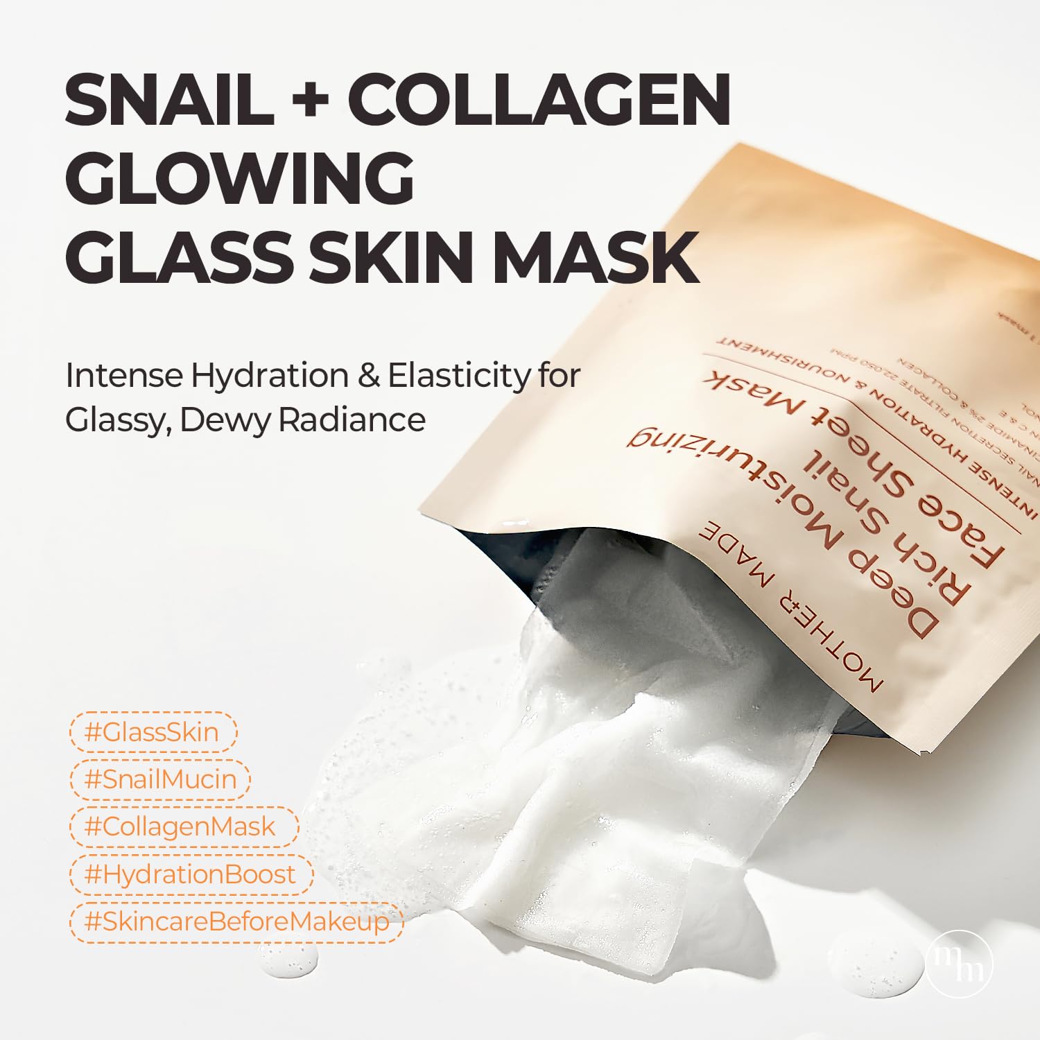 Mother Made Glowing Glass Skin Hydrating Snail Masks – 20 Pack with Niacinamide 2% & Vitamin E
