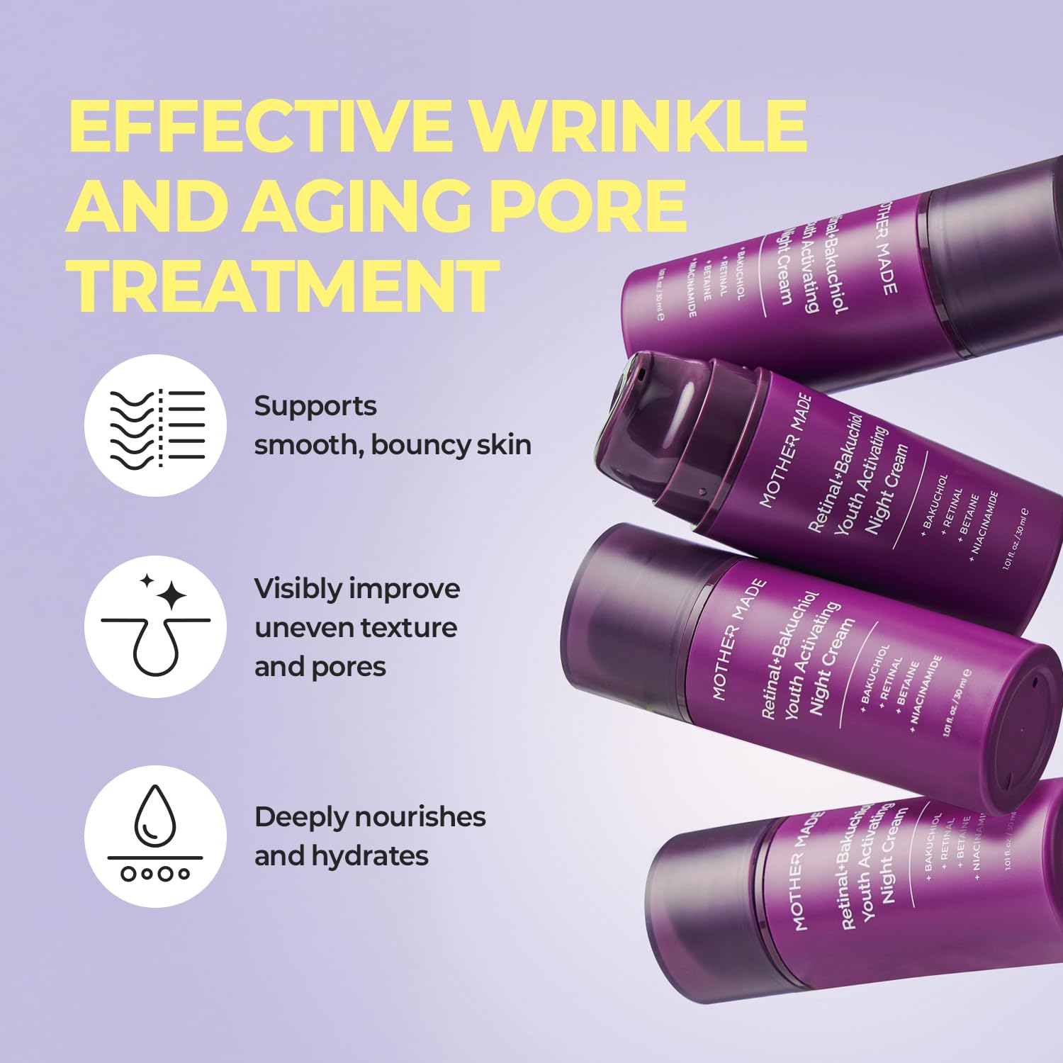 MOTHER MADE Retinol Bakuchiol Night Cream – Korean Retinal Face Cream for Firm Skin & Fine Lines