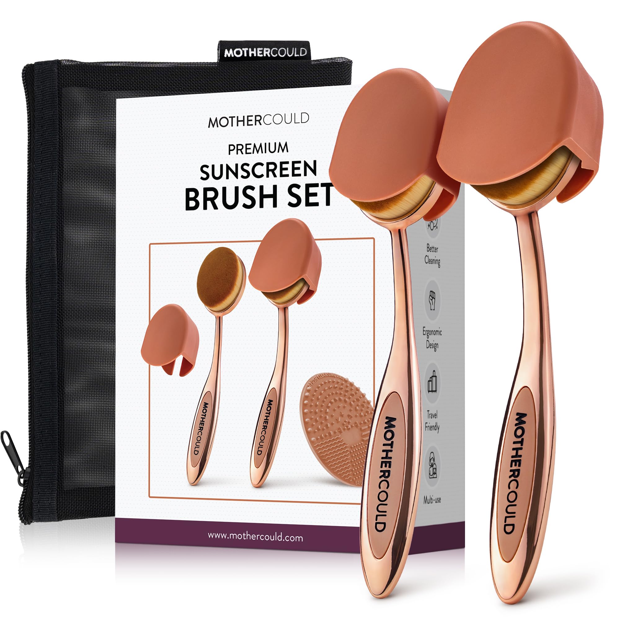MotherCould Premium Sunscreen Brush Set – Rose Gold (2 Pack) – Mess-Free Sun Care