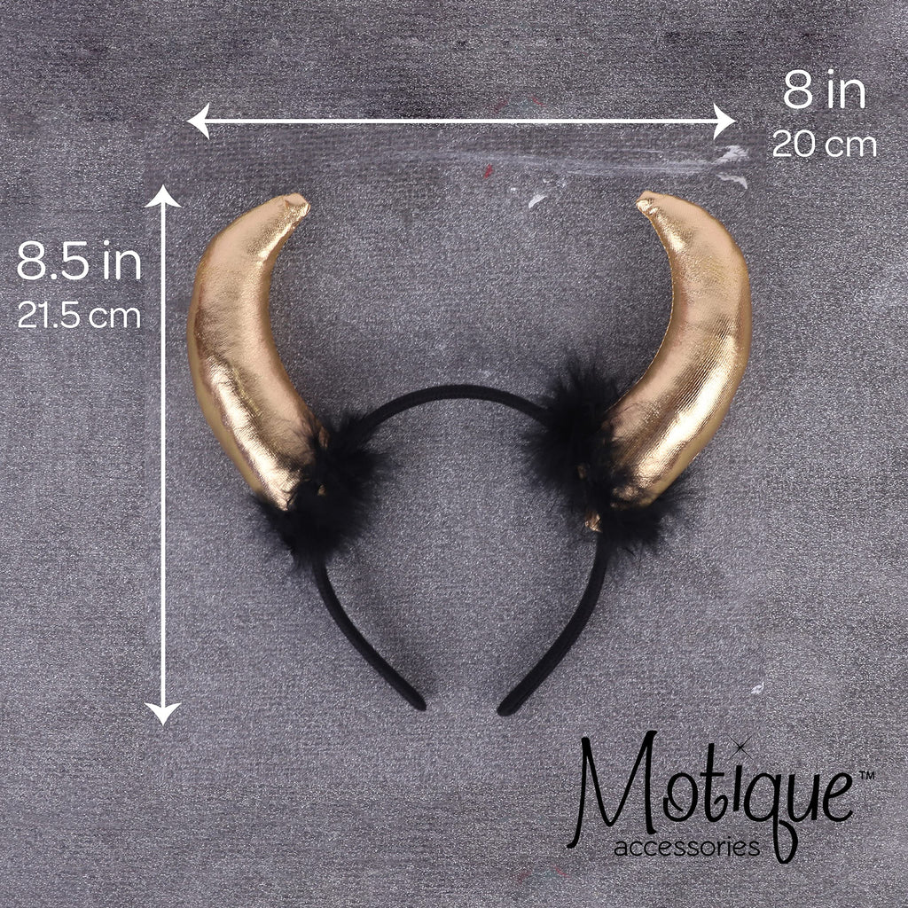 Motique Accessories Gold Horn Headband with Black Fur Devil Horns – For Men, Women & Kids