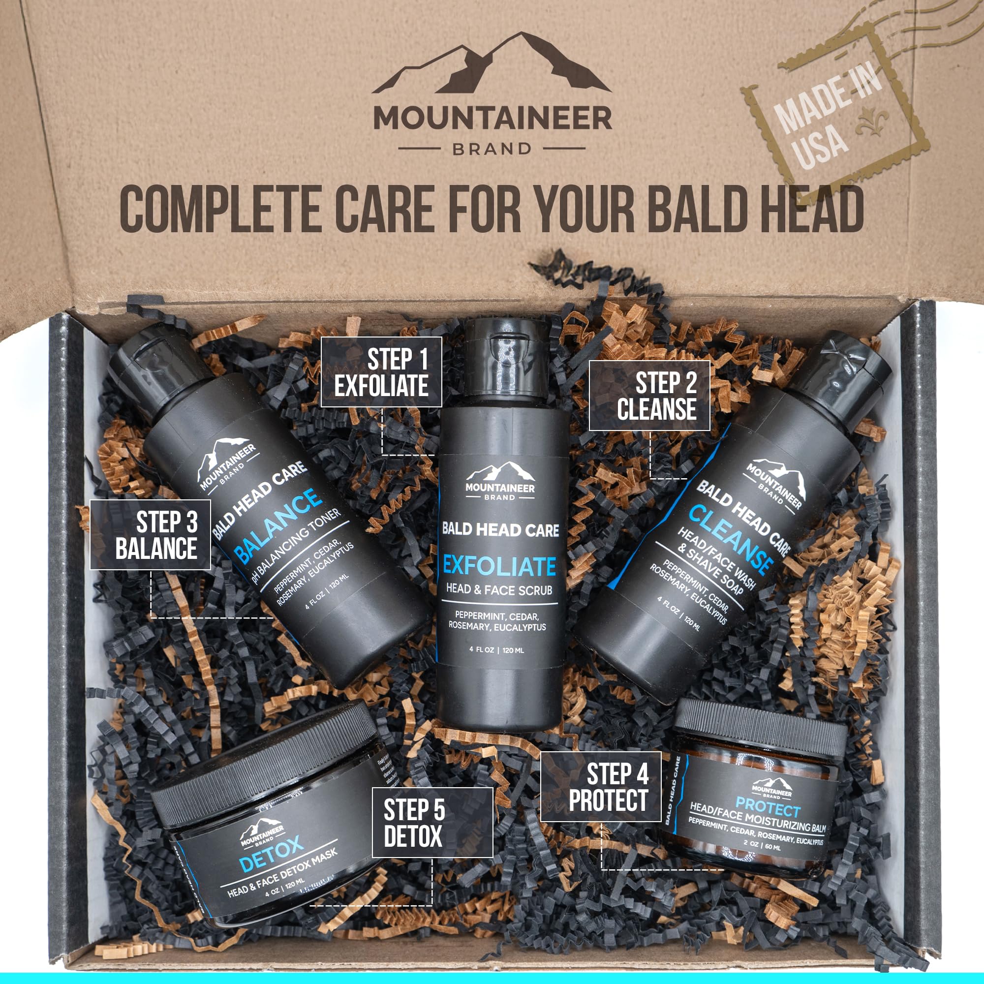 Mountaineer Brand Bald Head Wash – Natural 2-in-1 Scalp & Shave Soap; Fresh & Natural Scent | Made in WV | 4oz