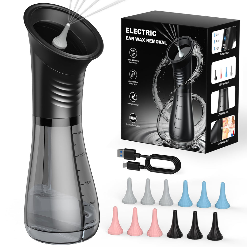 MOVMAO Ear Wax Removal Kit - Electric Ear Cleaner with LED Display, Dual Tank, IPX7 Waterproof