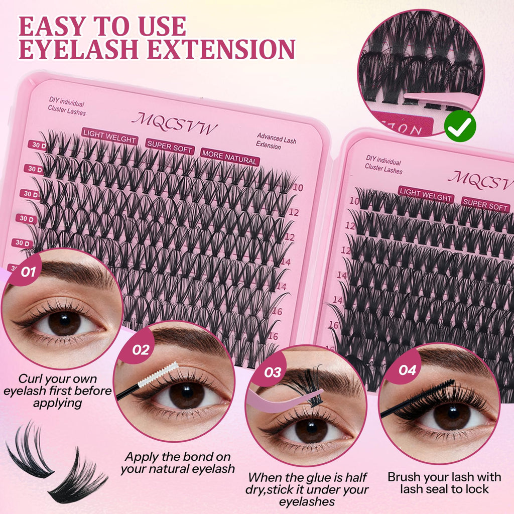 MQCsvw Lash Clusters Kit – 624 Pcs DIY Eyelash Extensions (10–18mm, 30D/40D/50D/80D)