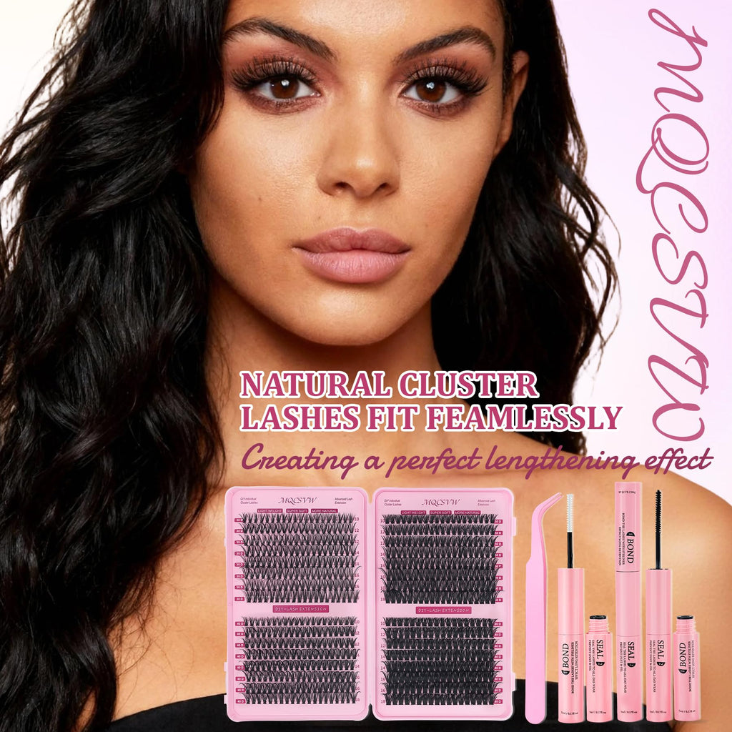 MQCsvw Lash Clusters Kit 640Pcs – 30D/40D Natural Wispy Lashes, 9-16mm, Bond & Seal, Remover, Tweezers