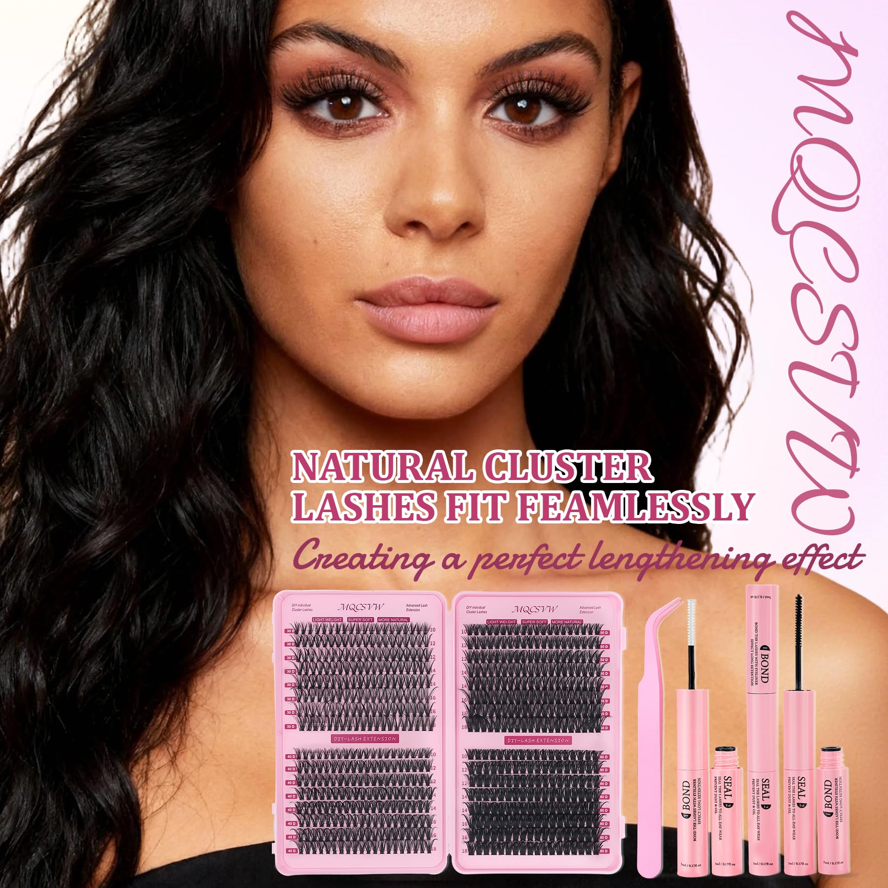 MQCsvw Lash Clusters Kit 640Pcs – 30D/40D Natural Wispy Lashes, 9-16mm, Bond & Seal, Remover, Tweezers