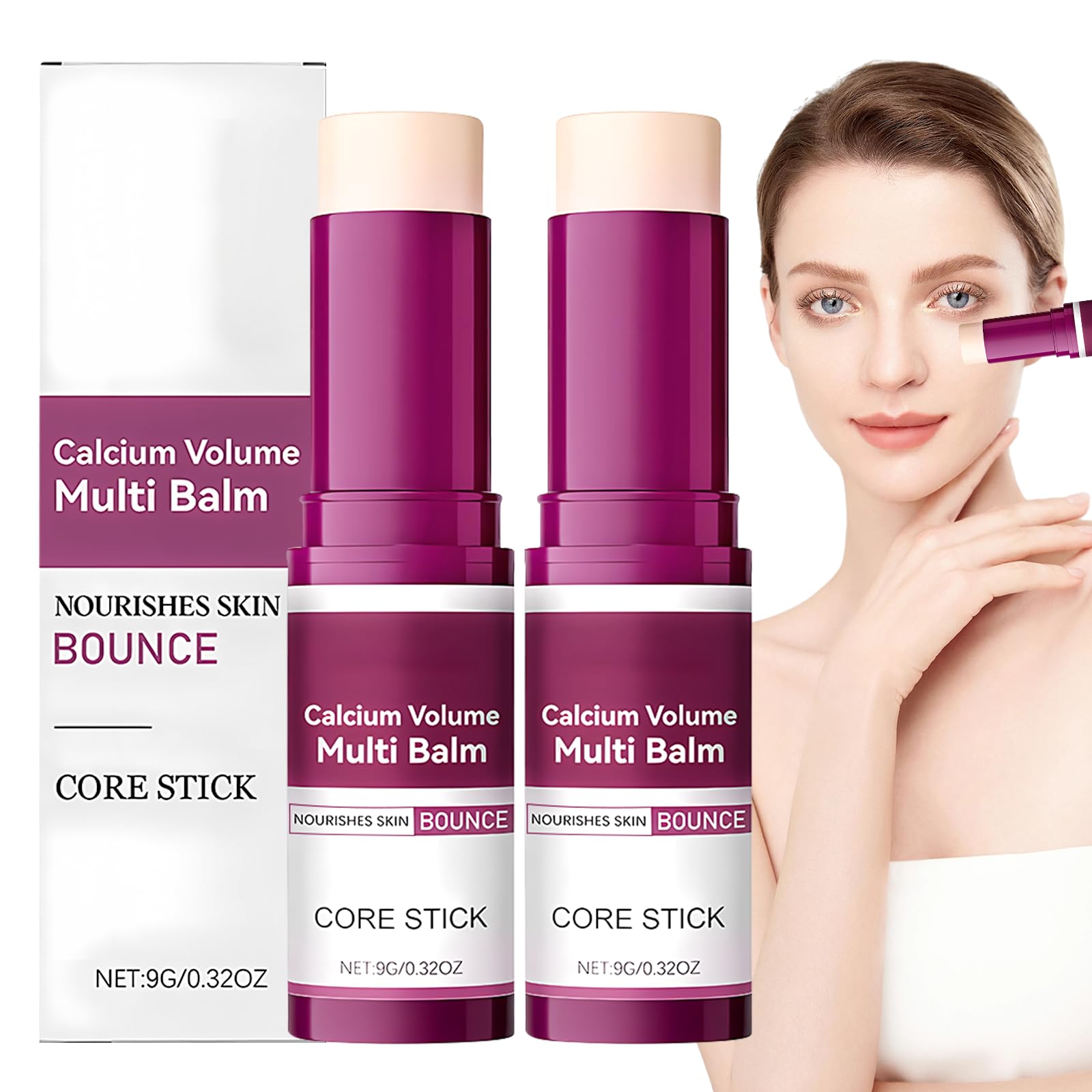 MQN 2PCS Calcium Stick – Calcium Volume Multi Bomb Balm for Face, Eyes & Neck | Korean Collagen Core Balm with Almond Vitamin E