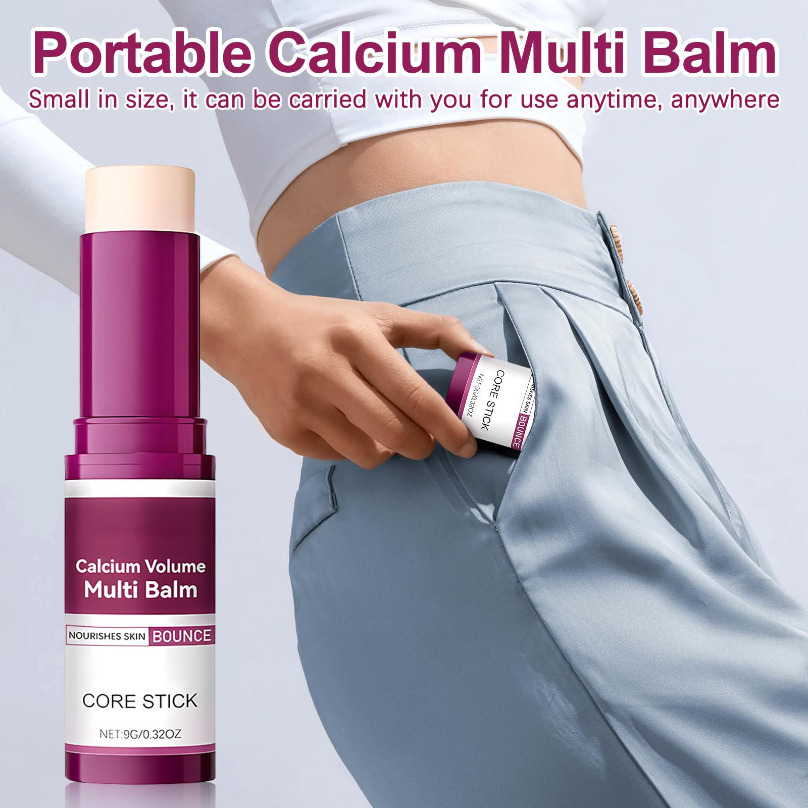 MQN 2PCS Calcium Stick – Calcium Volume Multi Bomb Balm for Face, Eyes & Neck | Korean Collagen Core Balm with Almond Vitamin E