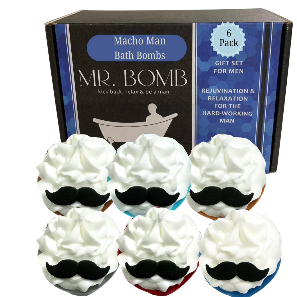 Mr. Bomb Valentines Day Mustache Bath Bombs for Men — 6-Pack Gift Set