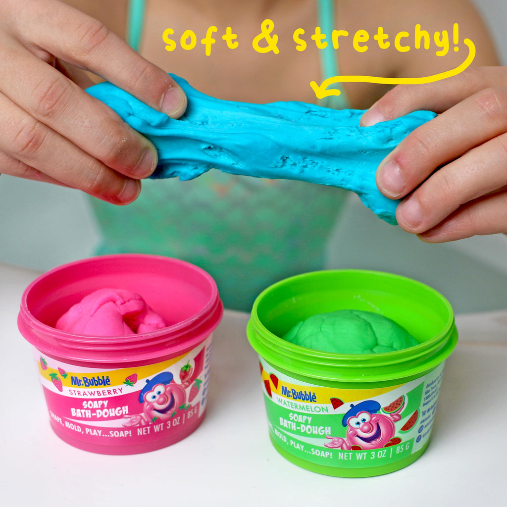 Mr. Bubble Soapy Bath Dough — 6-Pack with 3 Colors & Scents (Strawberry, Watermelon, Blueberry)