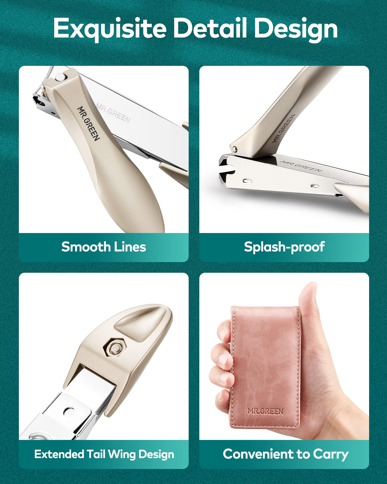 MR.GREEN Nail Clipper Set — 3-Piece Stainless Steel Manicure & Pedicure Kit in Pink