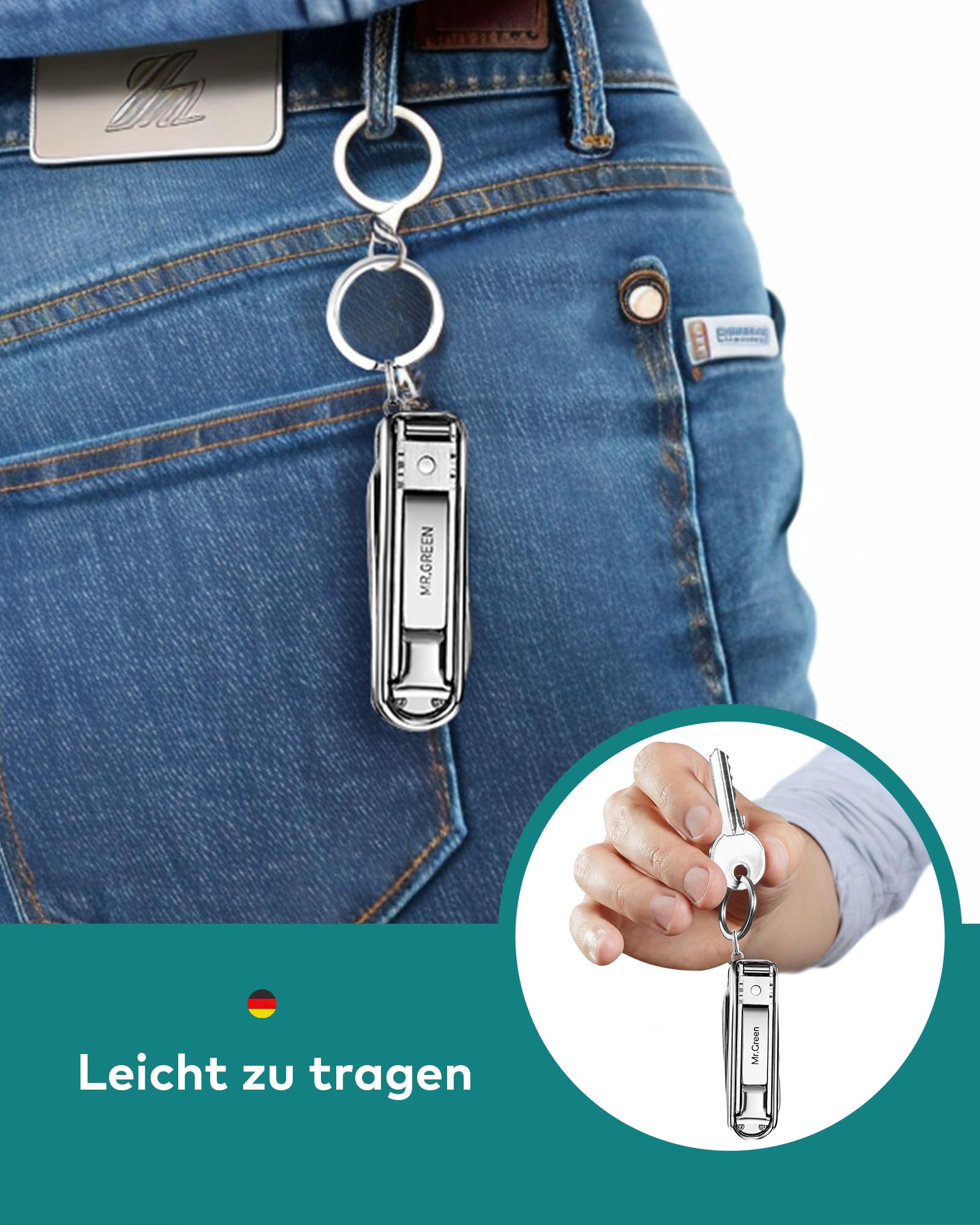 MR.GREEN Portable Nail Clippers MR-1099SL | Medical-Grade Stainless Steel, Foldable, Leather Case