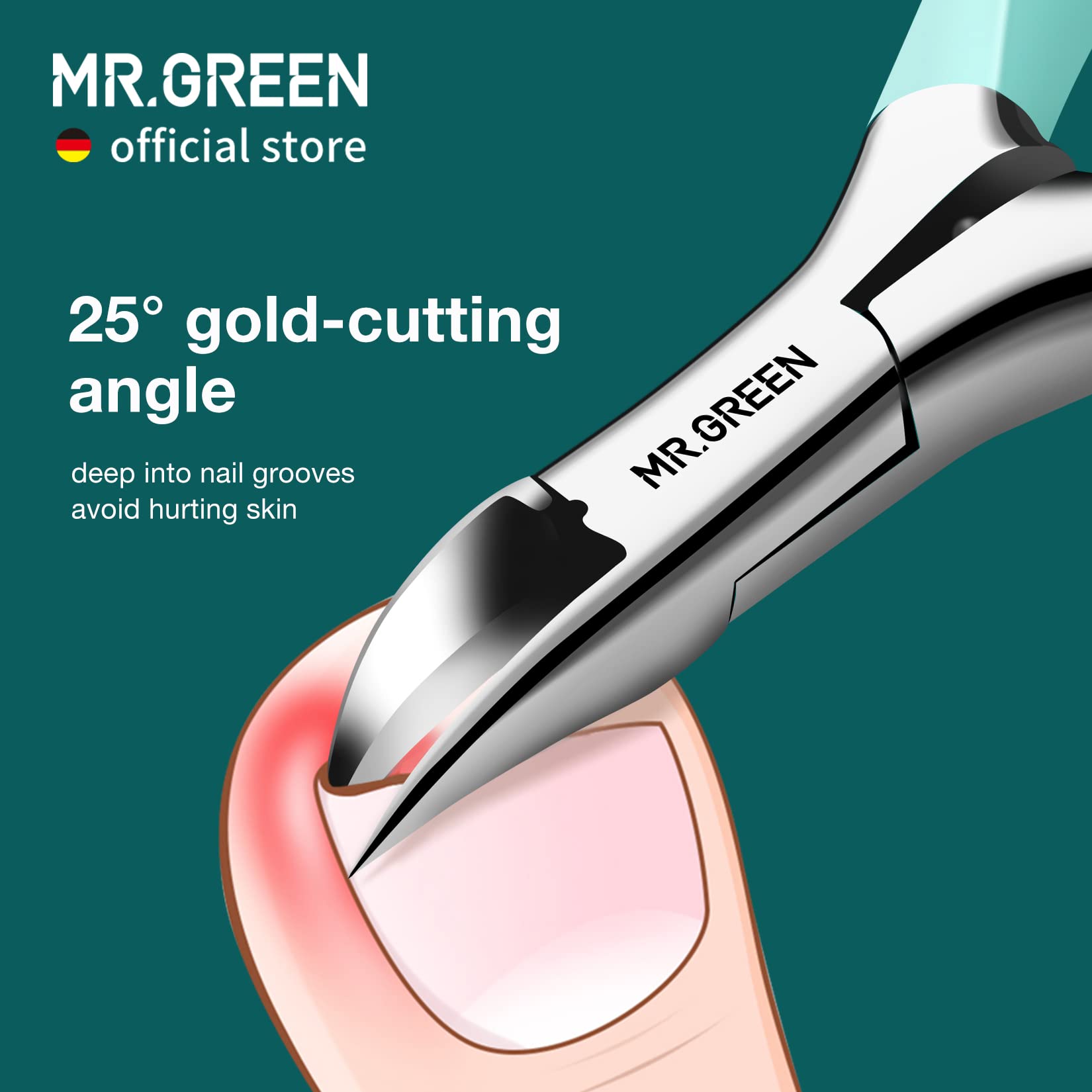 MR.GREEN Toenail Clippers – Stainless Steel Ingrown Nail Cutter for Thick, Hard Nails (Green)