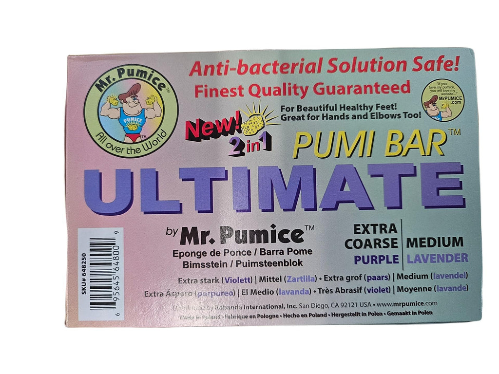 Mr. Pumice Ultimate PUMI Bar – 2-in-1 Dual-Grit Callus Remover, Pedicure Stone & Ped File Scrubber (12-Count Display Box)