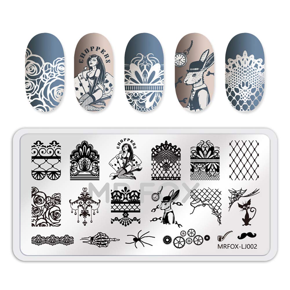 MR.FOX Nail Print Board Set – Graffiti Star, Marble, Bark & Lace Pattern Stamping Plates