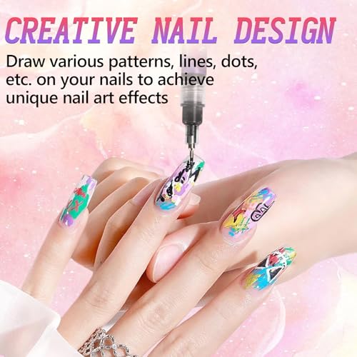 Mrryiio 12 Colors Nail Art Pens Set – 0.5mm Nail Polish Markers for Gel Nails