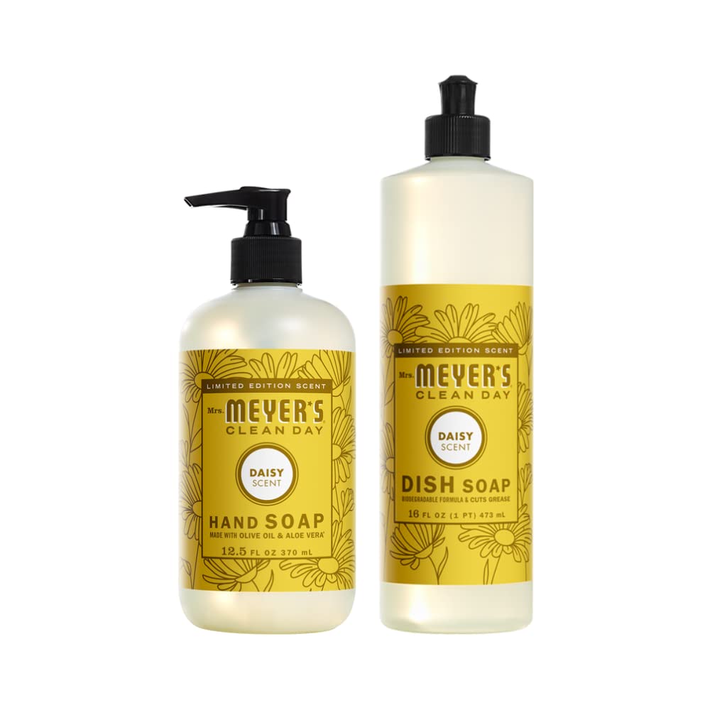 Mrs. MEYER'S CLEAN DAY Variety Pack — Hand Soap 12.5 oz + Dish Soap 16 oz (Daisy) | Leaping Bunny Certified