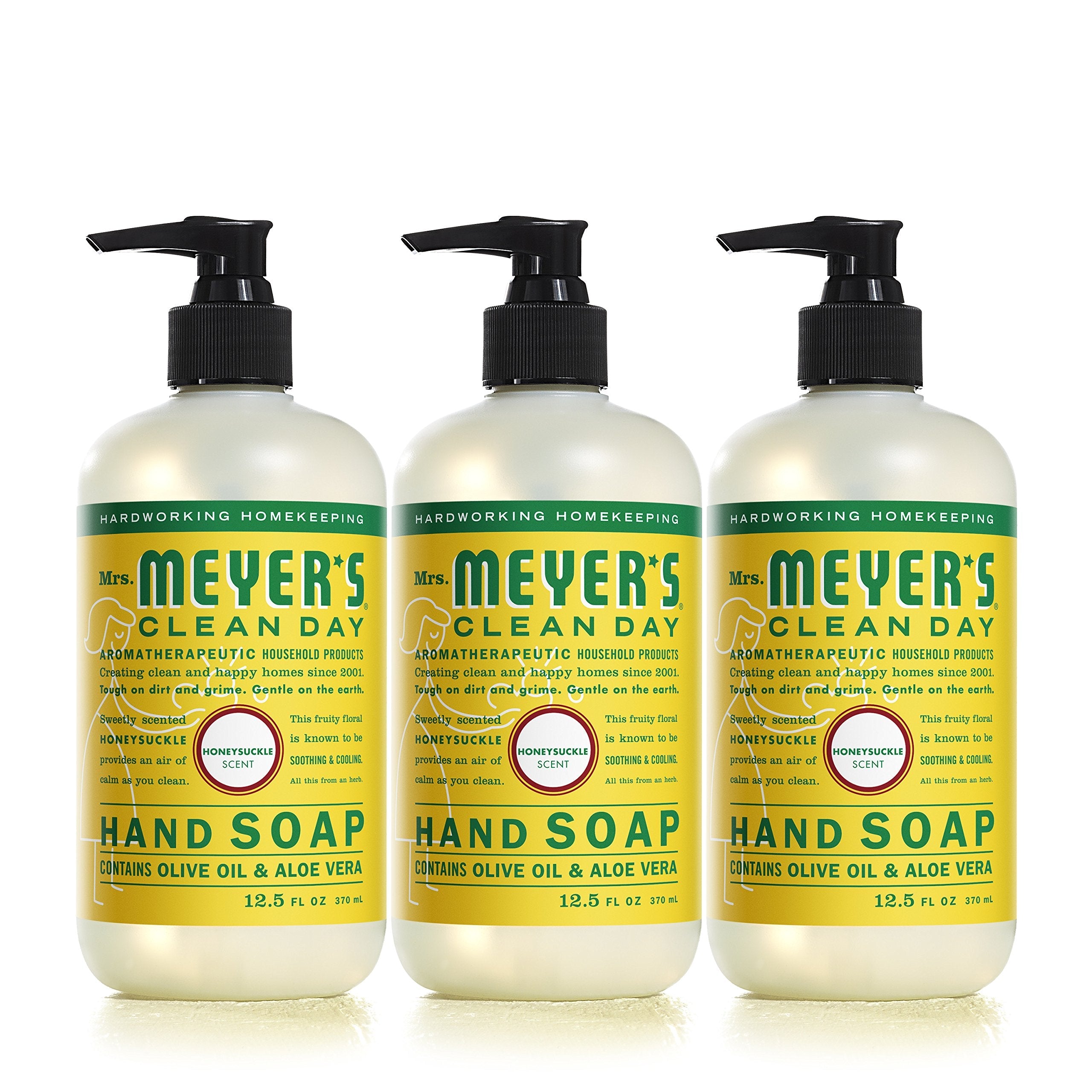 Mrs. Meyer's Clean Day Hand Soap with Essential Oils – Honeysuckle, Biodegradable, 12.5 oz (Pack of 3)