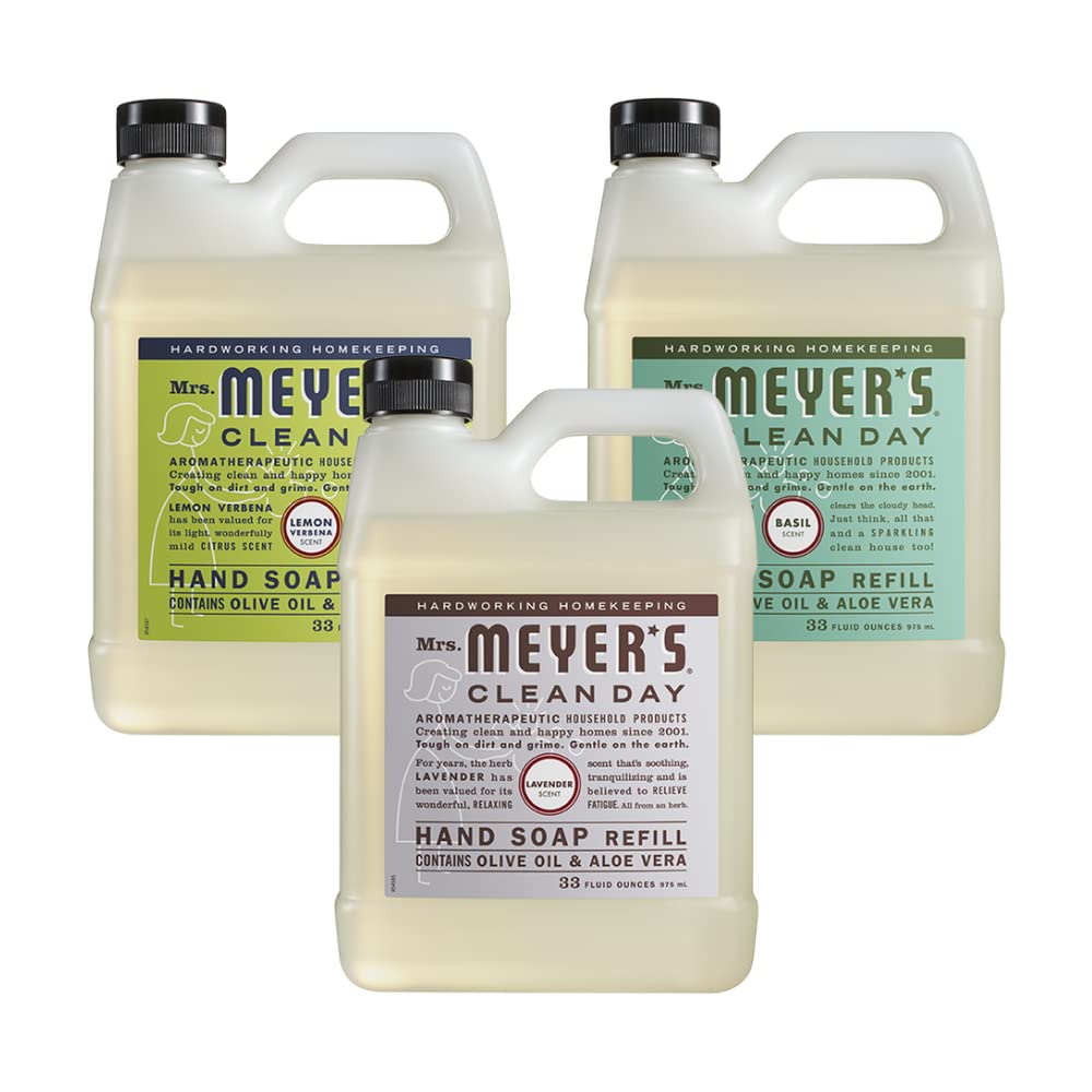 Mrs. MEYER'S CLEAN DAY Hand Soap Refill Variety Pack – Lemon Verbena, Lavender & Basil