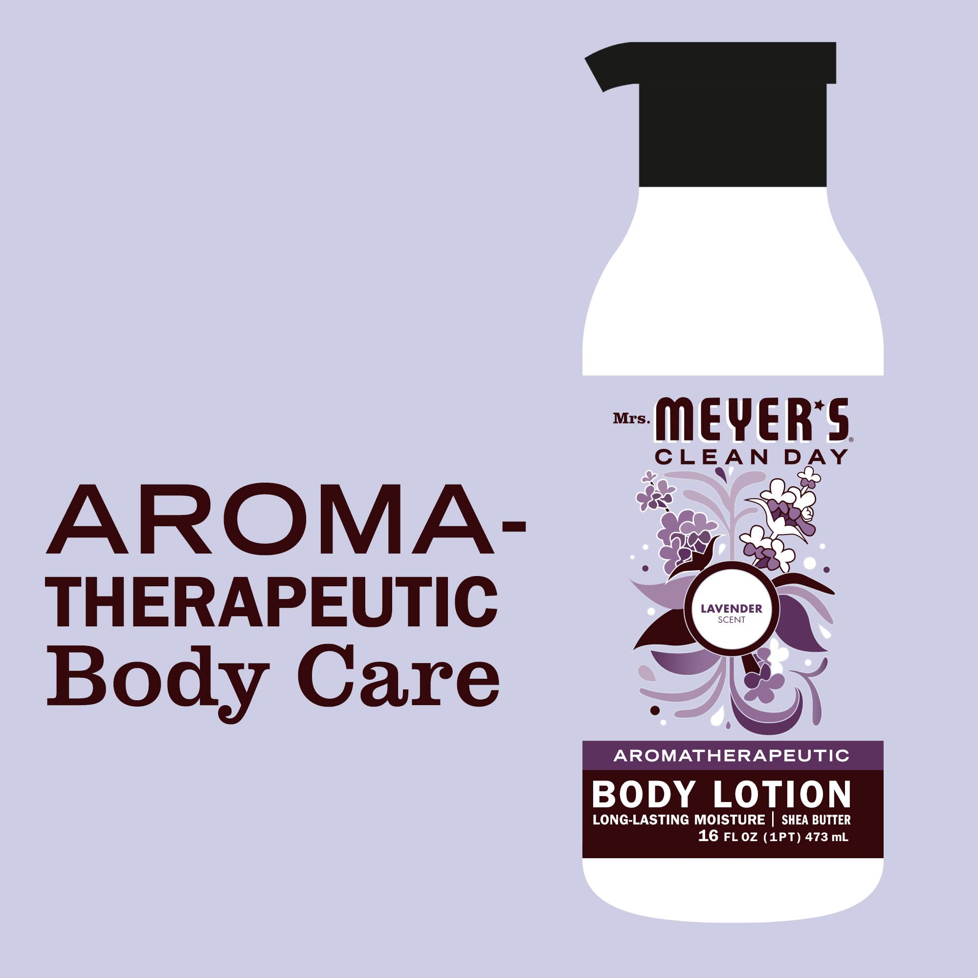 MRS. MEYER'S CLEAN DAY Lavender Body Lotion - Dry Skin Non-Greasy Moisturizer - 16 fl oz - Pack of 3