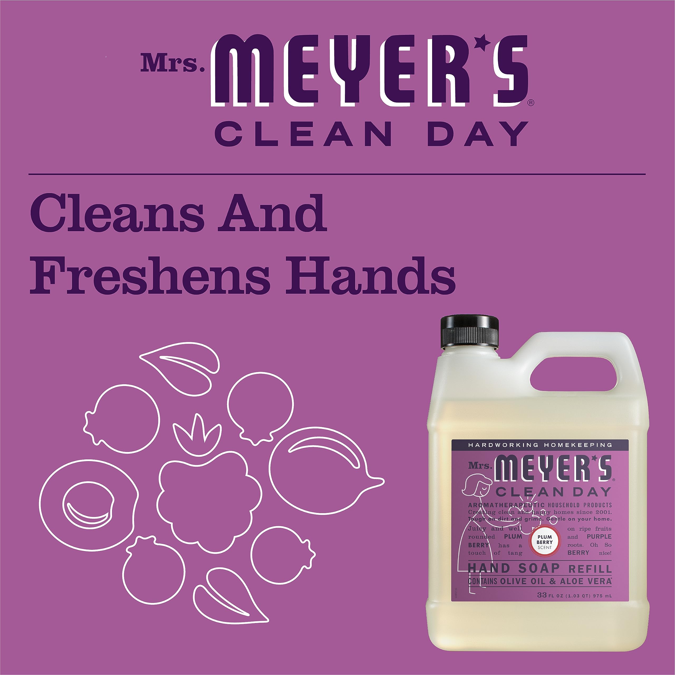 Mrs. Meyer's Clean Day Plum Berry Hand Soap Refill 33 oz (Pack of 4)