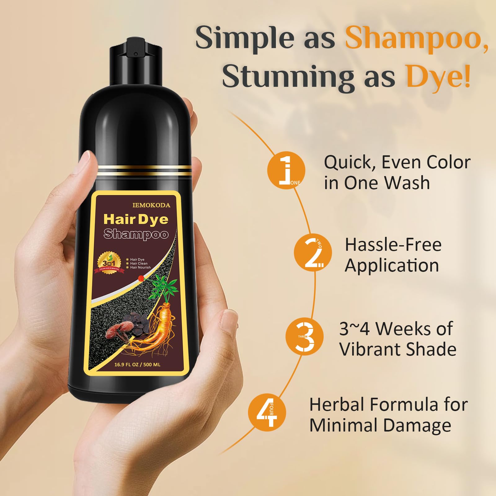 Msktasy Light Brown Hair Dye Shampoo – 3-in-1 Gray Coverage & Conditioning, 500ml
